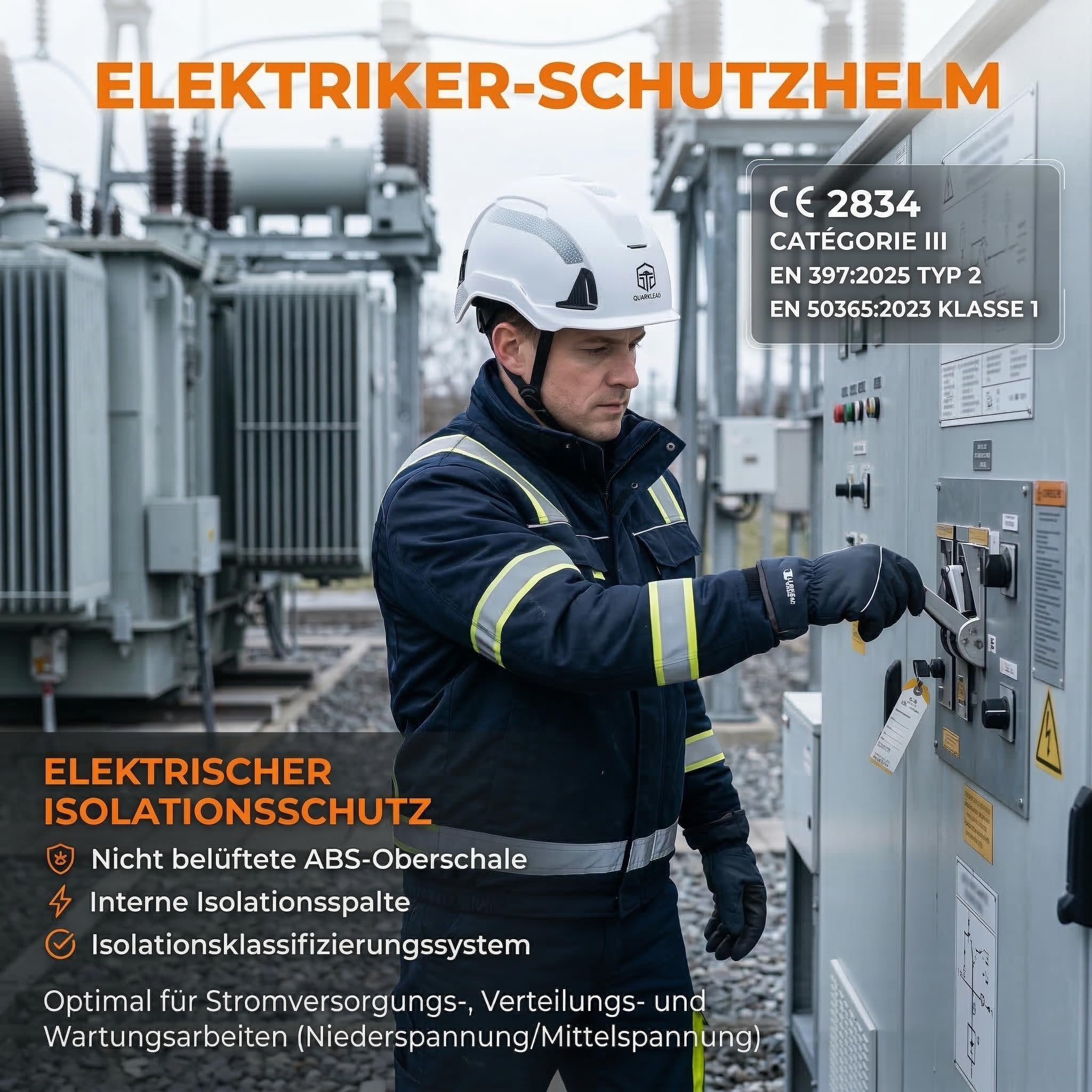 Schutzhelm W6000C, EN 397 Typ 2 Bauhelm, & EN 50365 Klasse 1 Elektrikerhelm, Arbeitshelm mit EPS-Innenschale für Baustelle, Industrie & Höhenarbeit