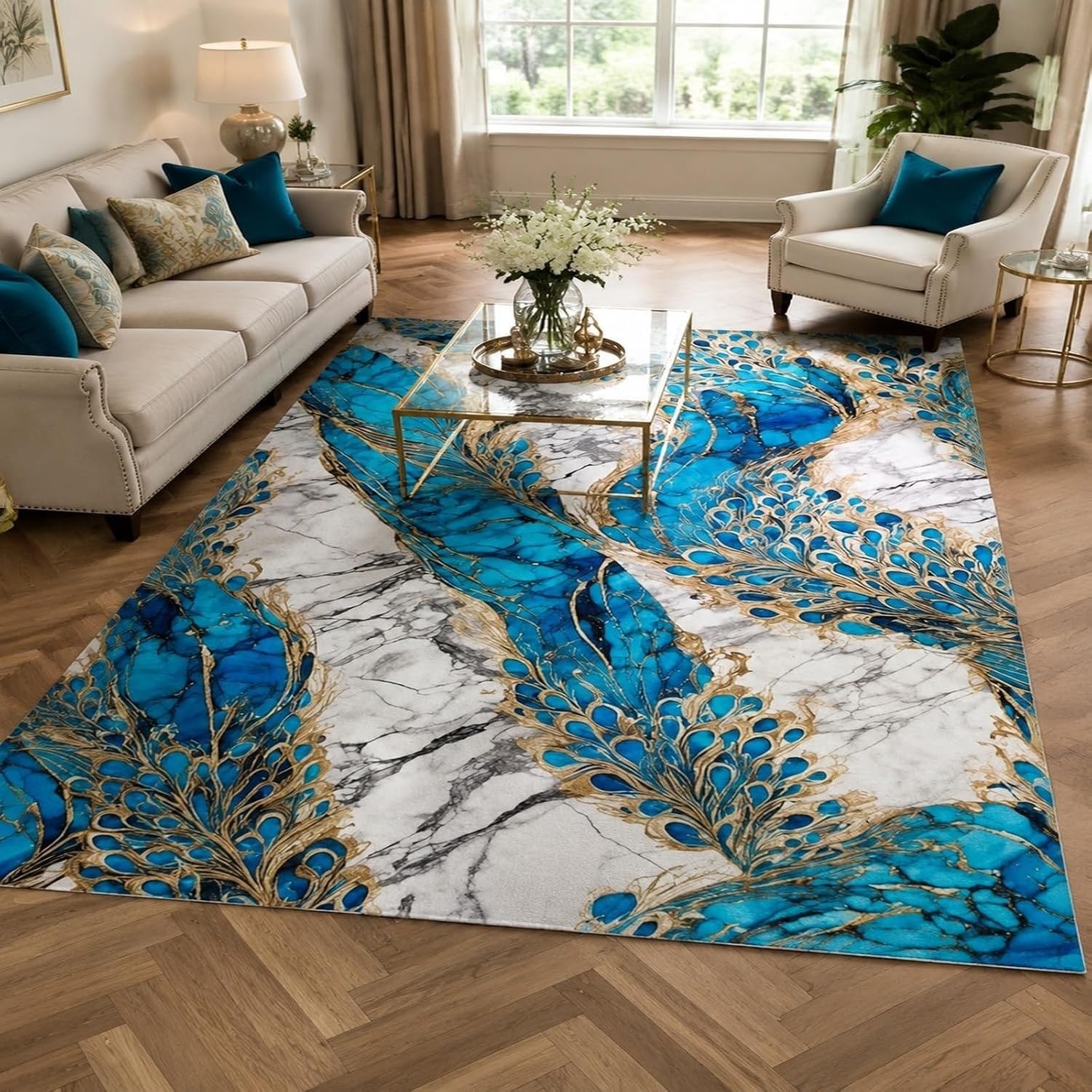 Tapis de Couloir Antidérapant Lavable, Bleu, 110x160 cm (Rectangulaire)