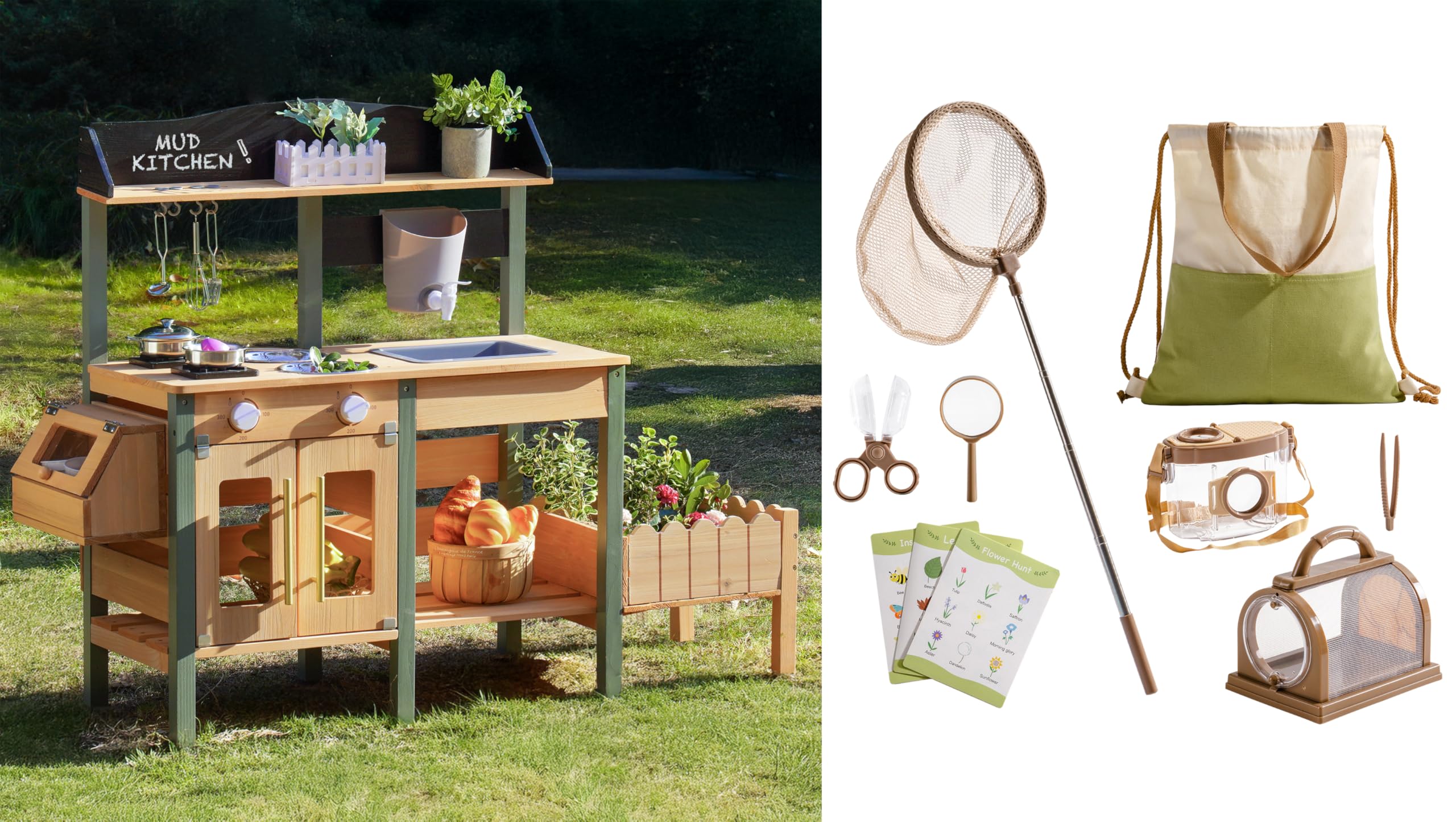 ROBOTIME Matschküche Holz Große Spielküche & Forscherset Entdecker Set