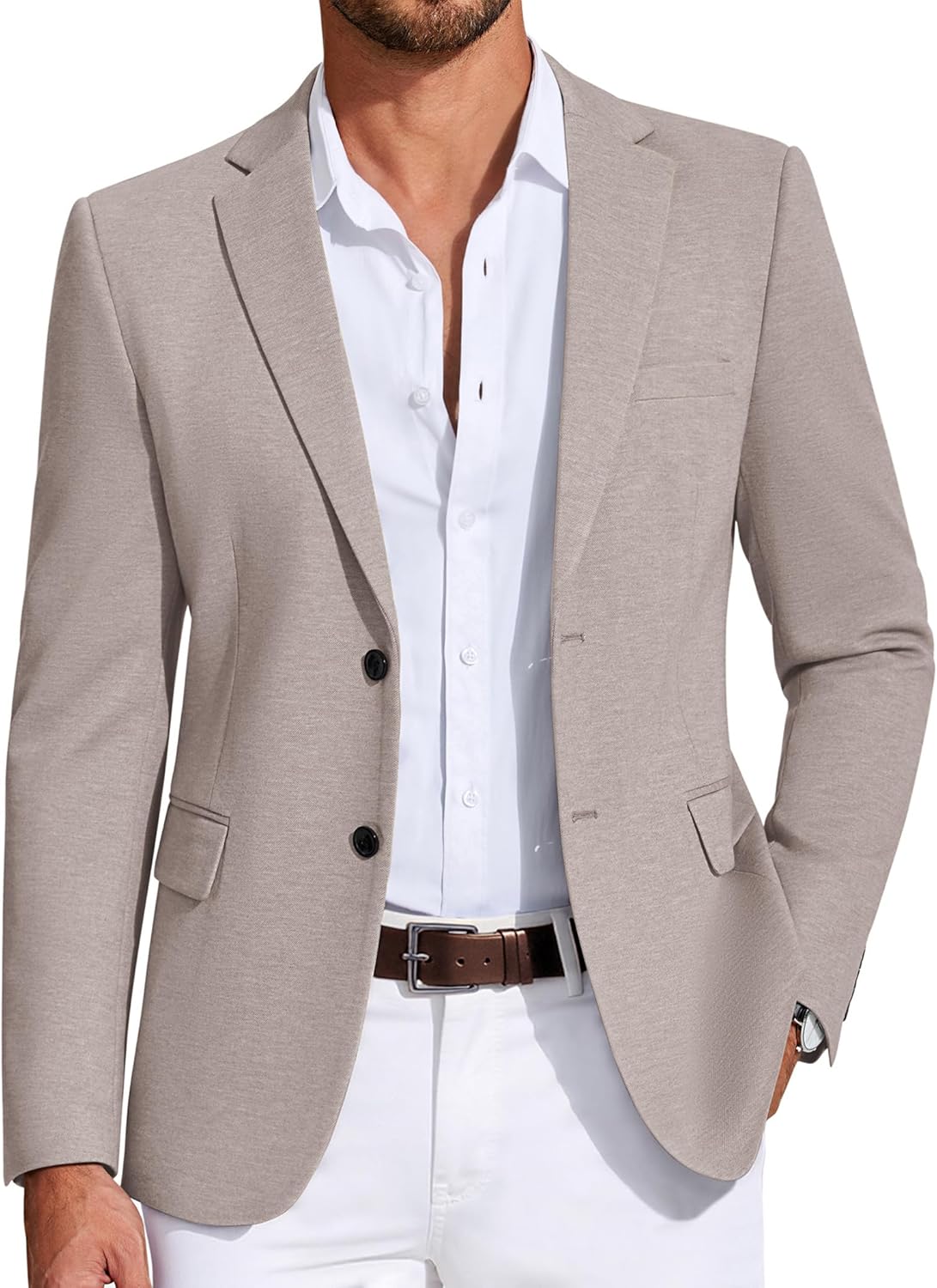 COOFANDY Mens Casual Blazer Knit Sport Coat Lightweight Two Button Suit Jacket
