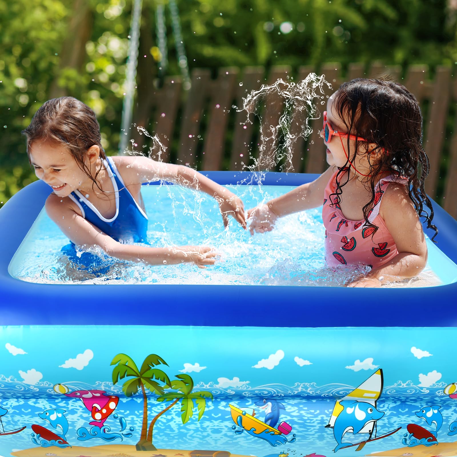 Planschbecken Rechteckig 120 x 87 x 35 cm Aufblasbares Planschbecken für Kinder Plantschbecken Verdickter 2 Ringe Mini Pool Kinderplanschbecken Sommer Aufblaspool für Balkon Garten Rasen