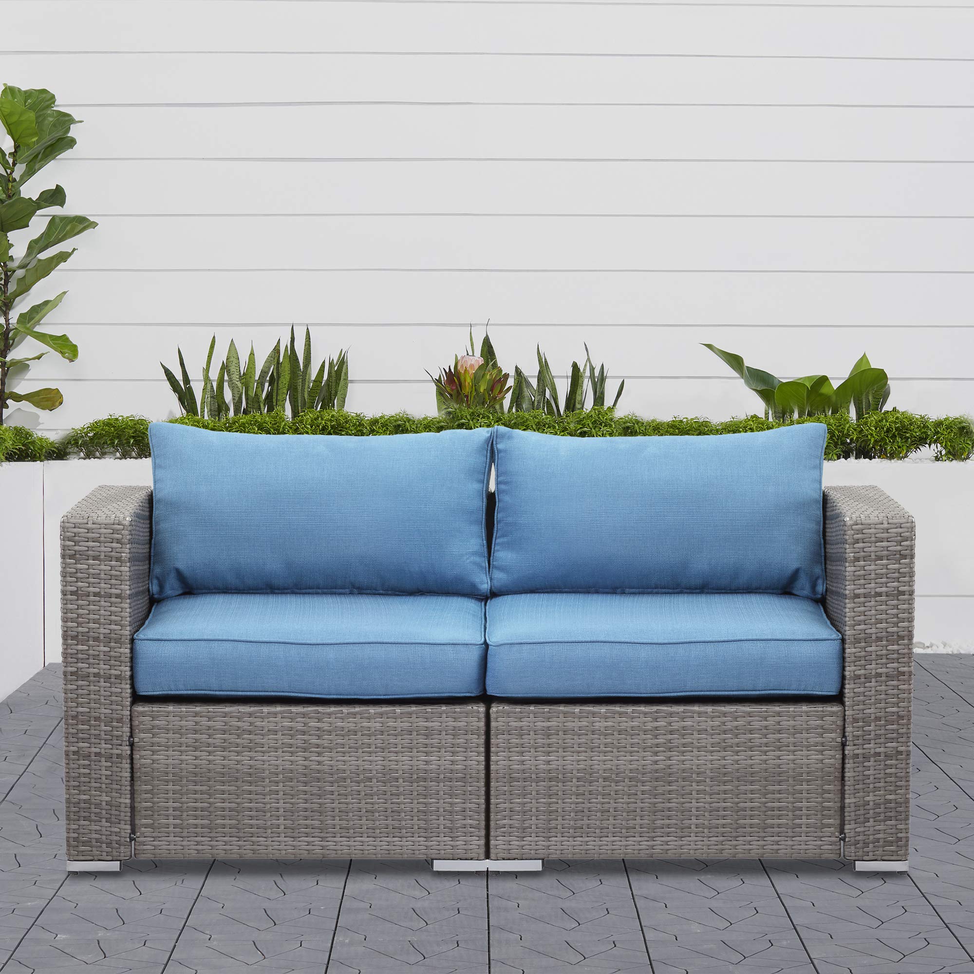 Wisteria Lane 2-tlg. Terrassenmöbel Set - Korbgeflecht Sofa Mit Kissen Blau