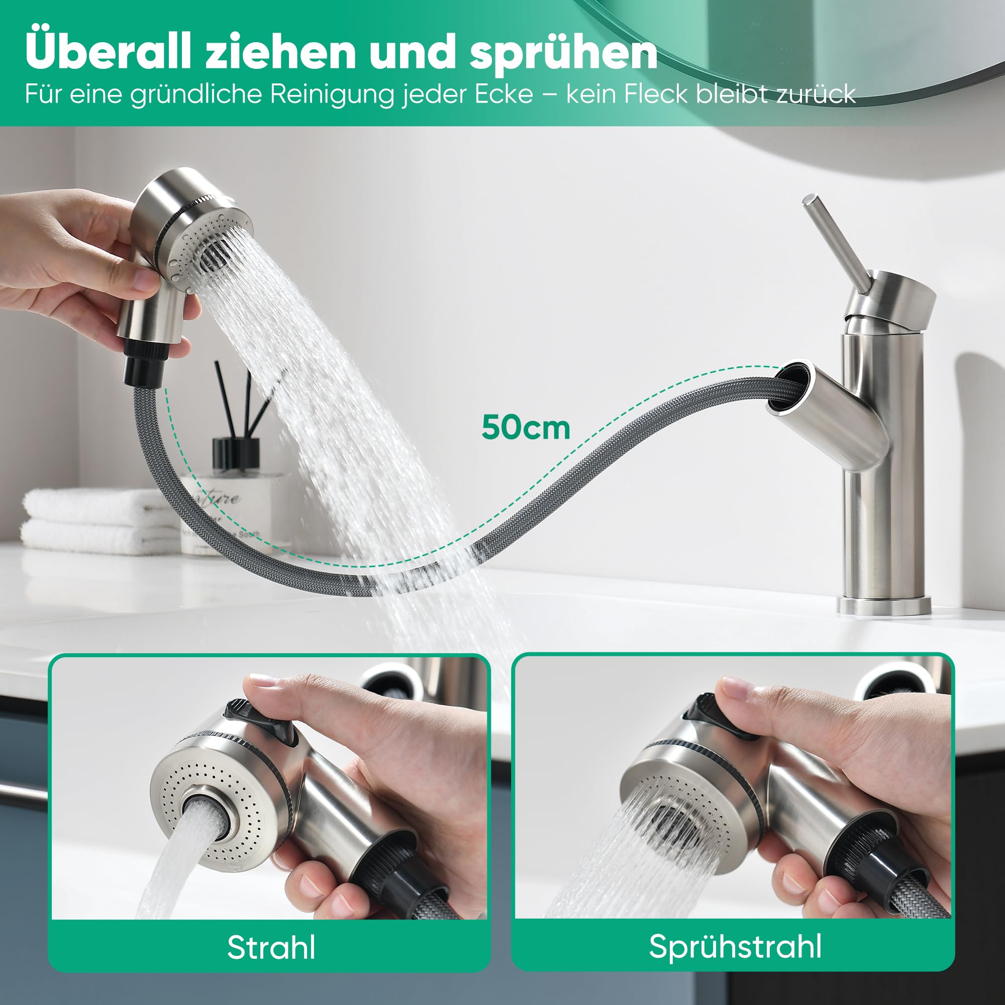 Grifo de baño extensible con una sola mano