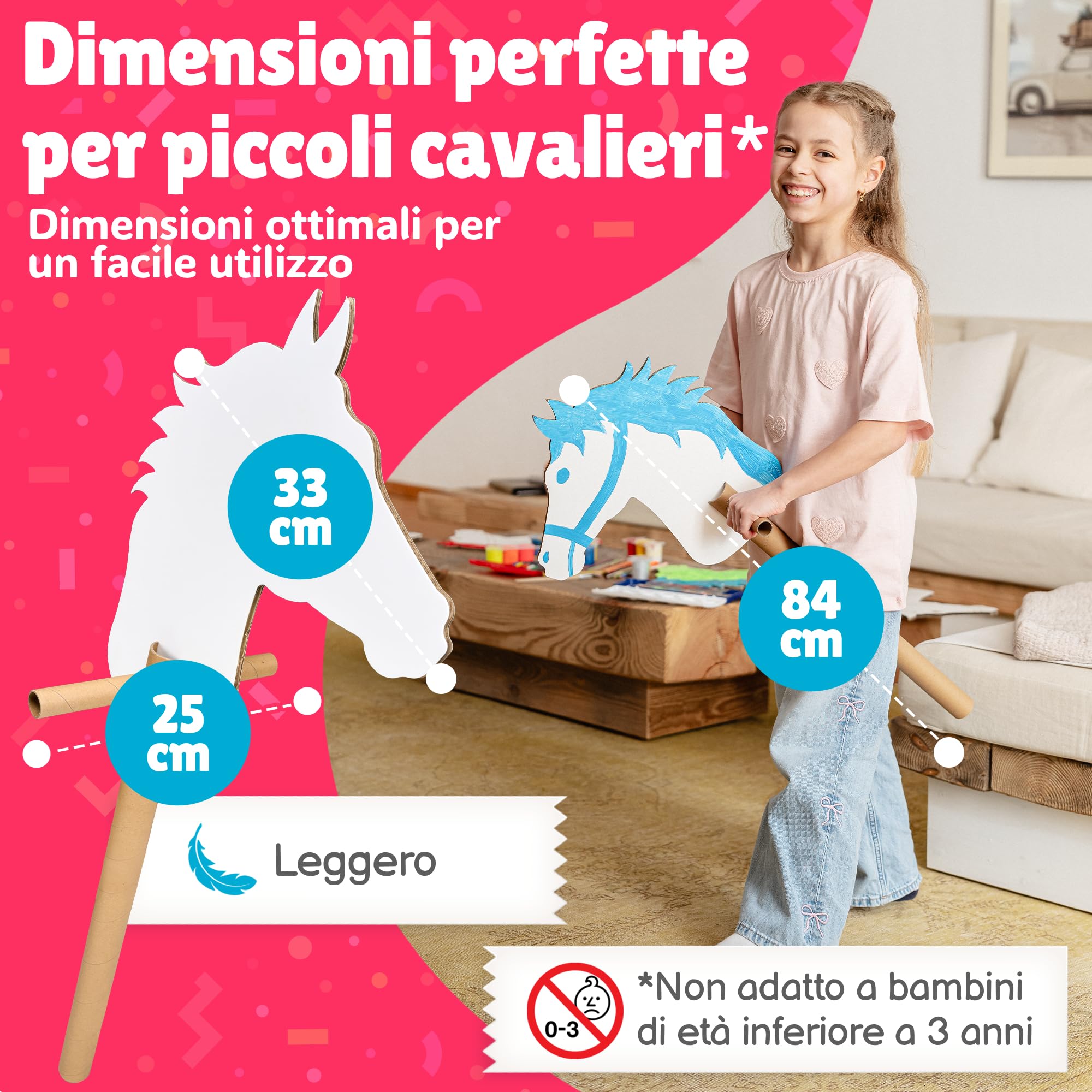 Cavallo a bastone set in cartone | 10 pezzi da dipingere per giocare | Set di cavalli da assemblare | Cavalli giocattolo per feste | La colla non è necessaria | Per compleanni dei bambini