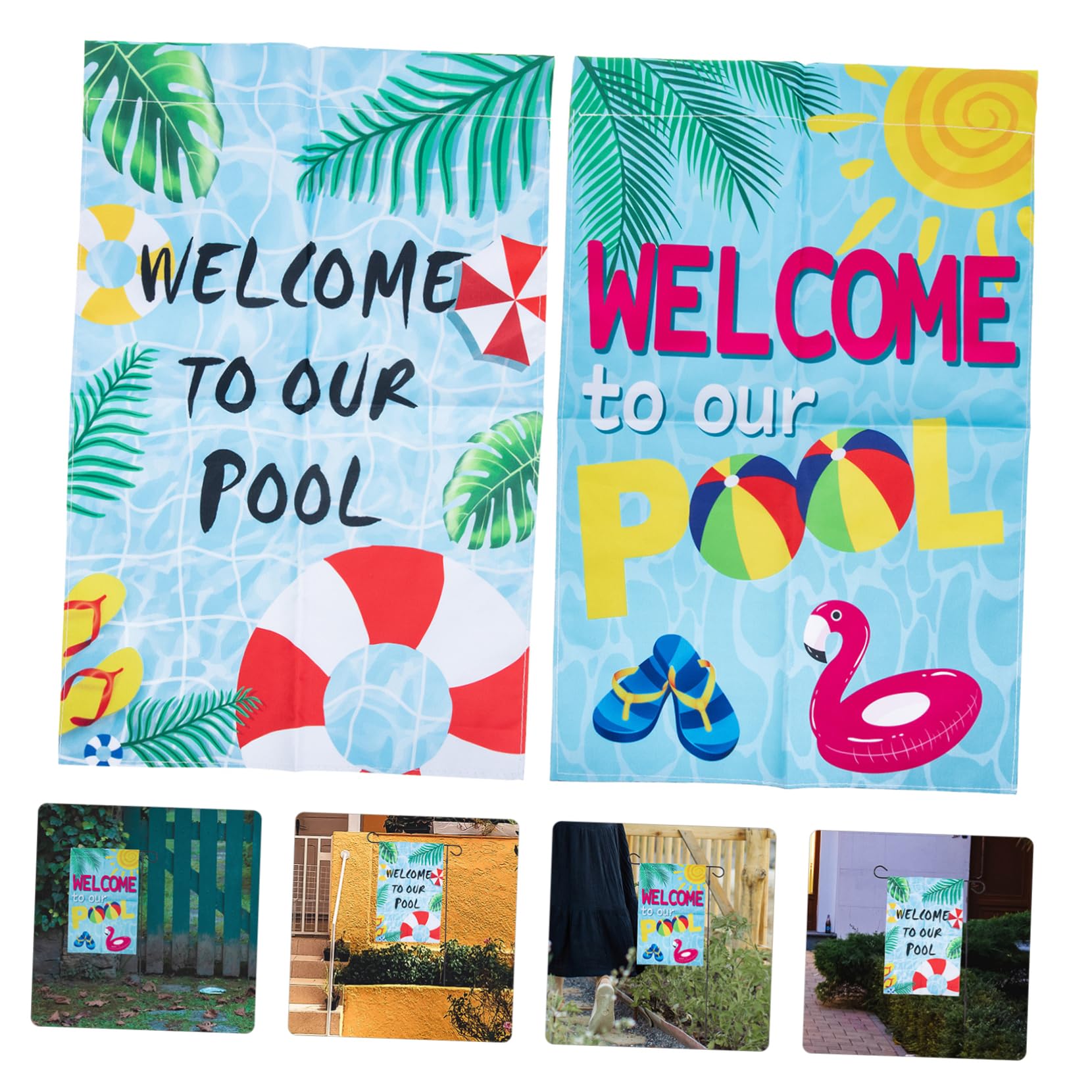 TOYANDONA 5 Sätze Gartenfahne Willkommensflagge Sommer-pool-gartenflagge Outdoor- Außenflagge Dekorationen Für Den Außenbereich Pool-flaggen-dekore Polyestertuch Bunt 2 Stücke * 5