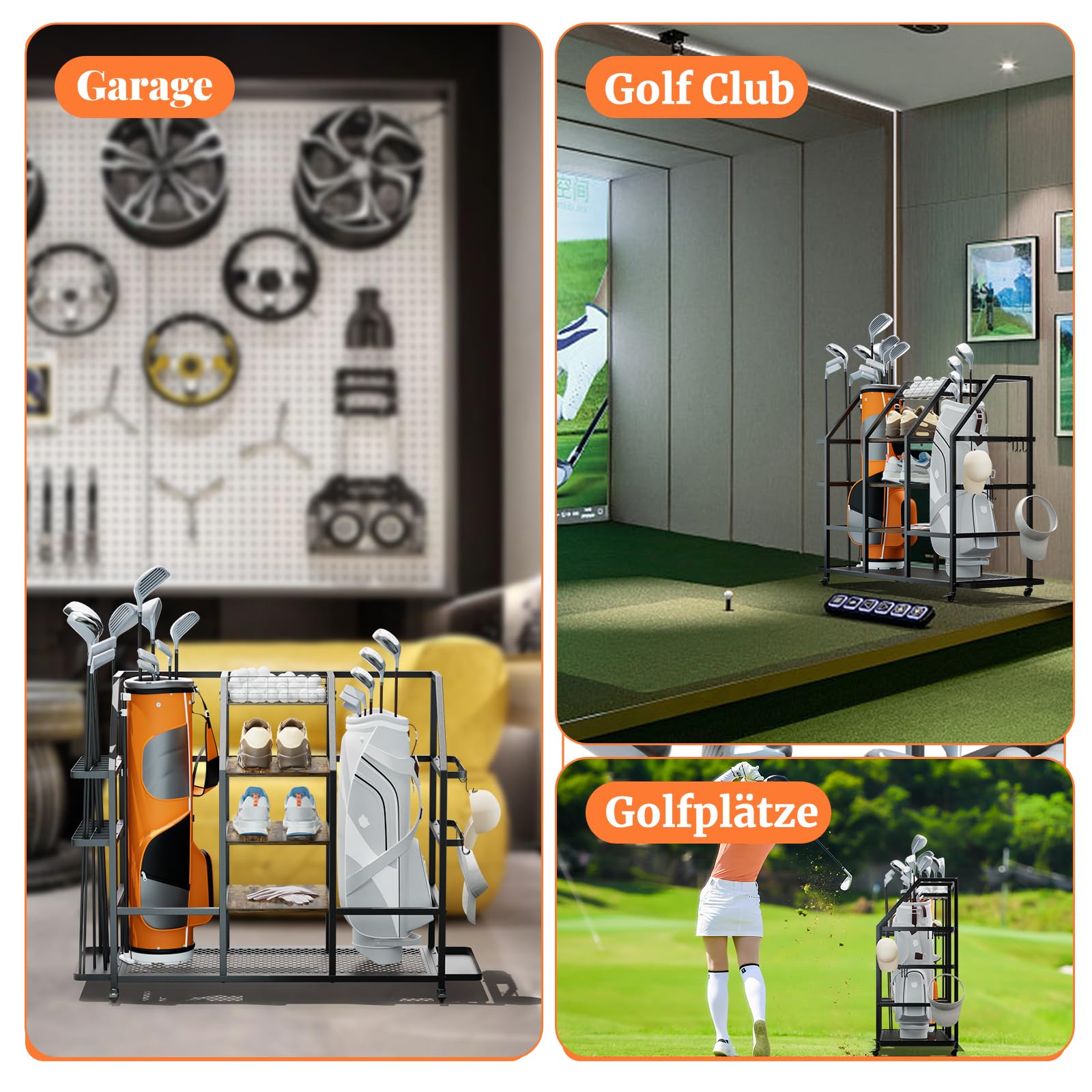 Borsa da golf, organizer per mazza da golf, extra grande, con ruote, in metallo, per 2 borse da golf, accessori da golf, per cantine, campi da golf, club