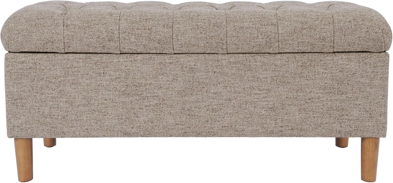 Homepop Home Decor | Tufted Ainsley Button Storage Ottoman Bench with Hinged Lid | Ottoman Bench with Storage for Living Room & Bedroom,Midtone Gray