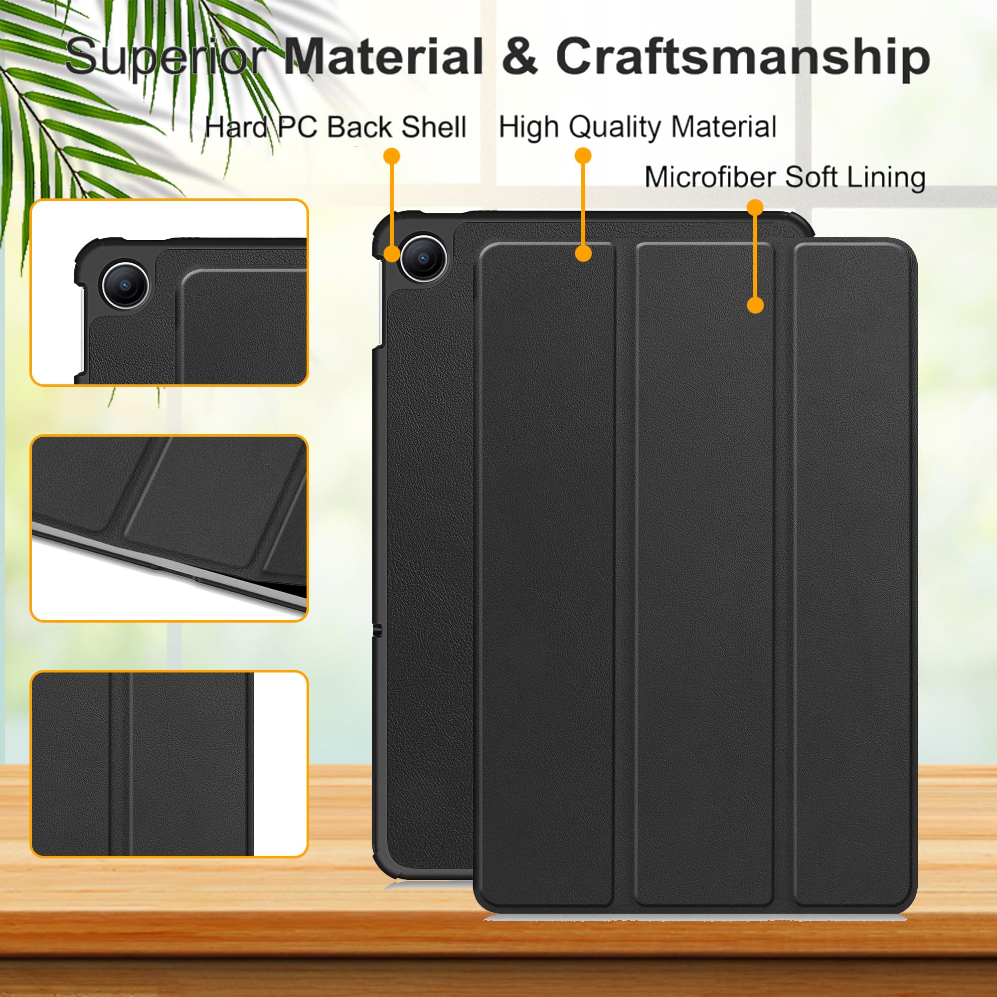 Custodia per Redmi Pad 2 9.7" Cover in Pelle Case, + [1 Pezzi] Vetro Temperato Pellicola Protettiva [Auto Svegliati/Sonno][Supporto Funzione ] [Anti-Scratch] Nero