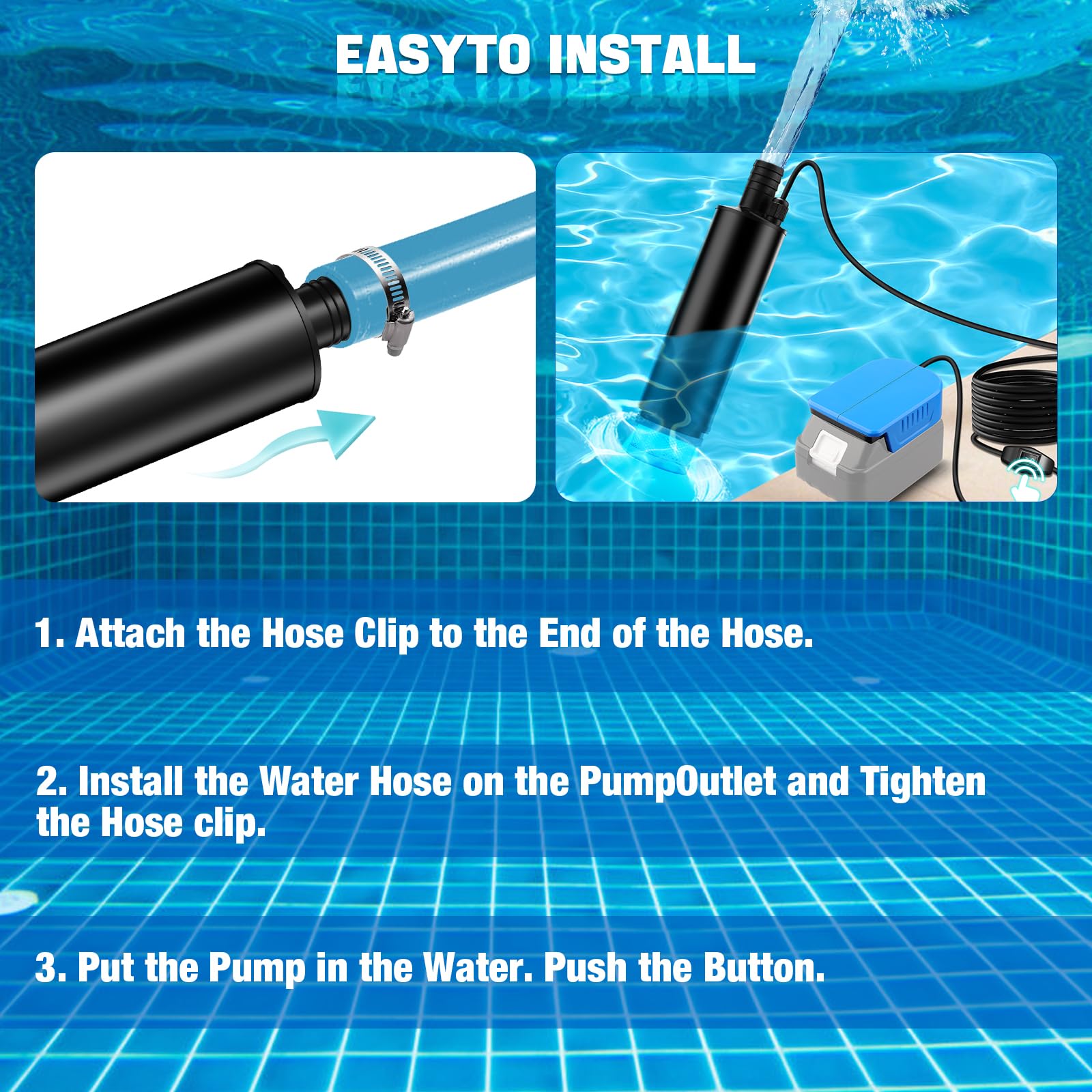 Tragbare Wasserpumpe Sumpfpumpe Kompatibel mit Bosch GBA 18V Akku，Leerlaufdrehzahl des Motors 4500 U/min Durchfluss 30 l/min，Lift 15FT 120W angetriebene Wasserpumpe für Garten, Camping, Kiddie Pool