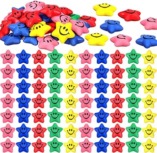 100 Pcs Star Smile Face Stress Balls Star Mini Foam Smile Ball Star Stress Ball Mini Foam Balls Stress Relief Star Toys Funny Smile Face Toys for School Carnival Reward, Party Bag Fillers, 5 Colors