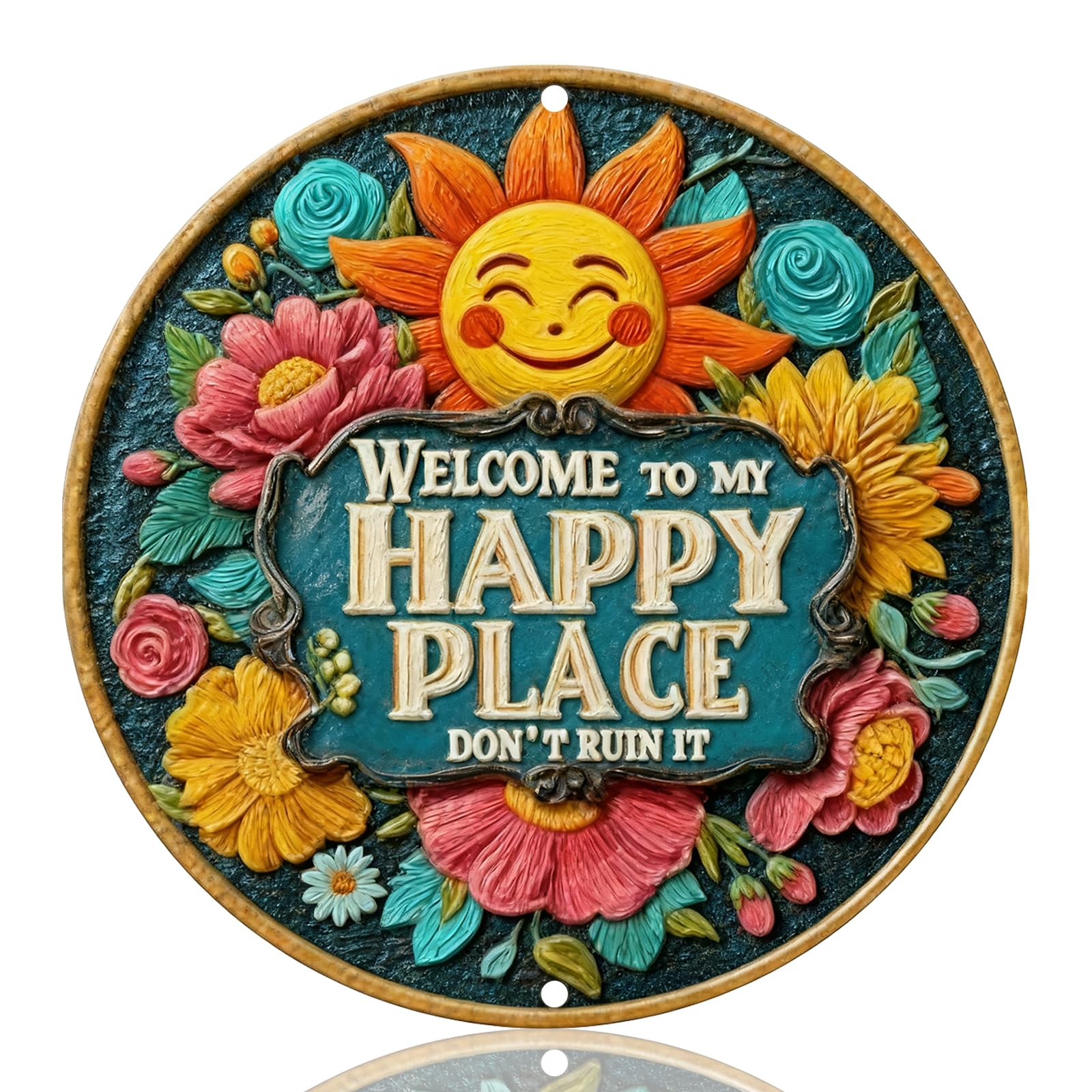 "Welcome to My Happy Place Don't Ruin It" Vintage Metal Sign, 7.9in×7.9in Wall Decor, Vintage Decor, Playful Funny Signs, Practical Kitchen Wall Sign for Home, Bar & Garden Decoration — image 1