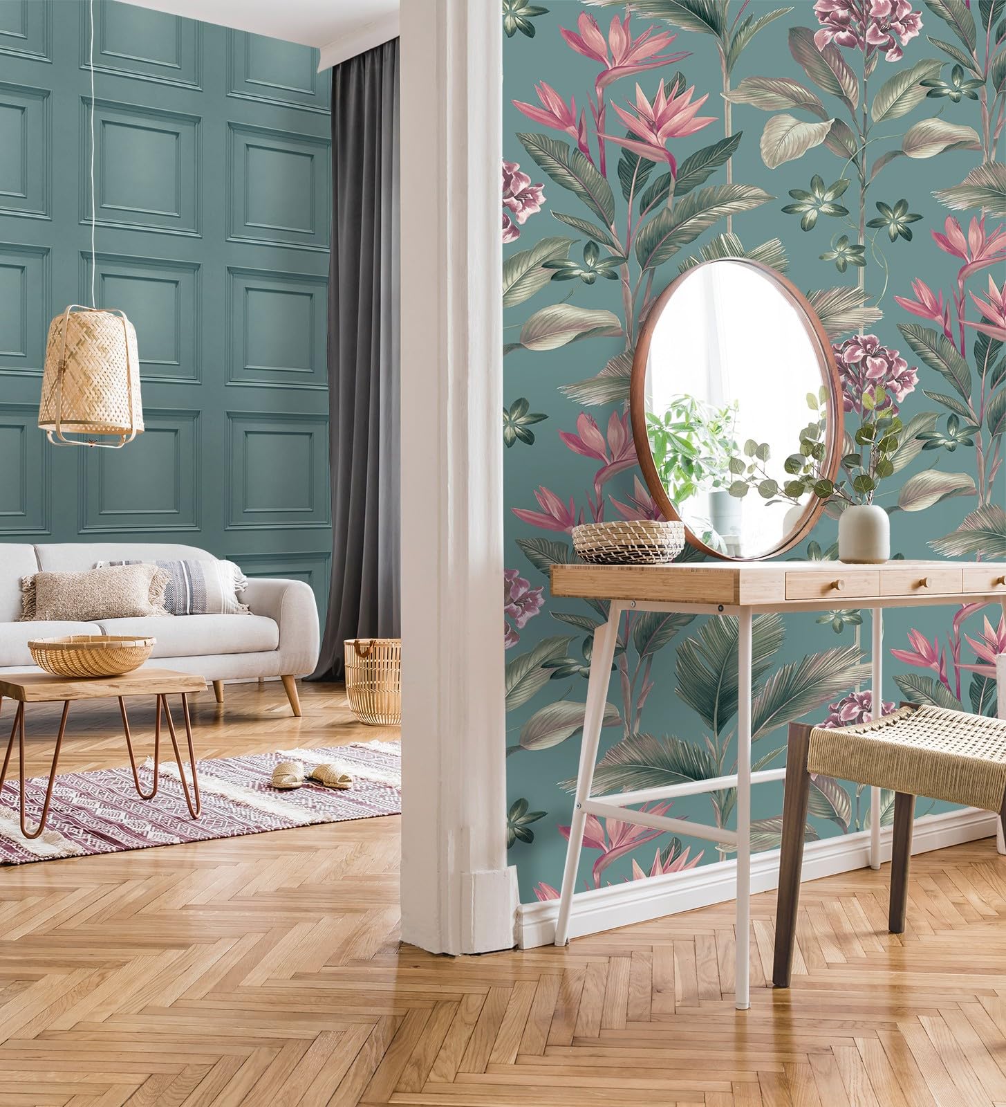 GAULAN 682878 - Papel pintado de flores del paraíso y hojas estilo tropical color azul turquesa oscuro para pared salón dormitorio pasillo mueble - Rollo de 10 m x 0,53 m
