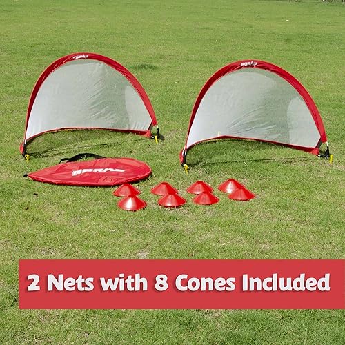 Miniatura 2 de Poray Soccer Goal for Kid Easy-up Set of Two Portable Soccer Net 210D Oxford with 8 Field Marker Cones Extra Stakes Fun for Backyard and Soccer