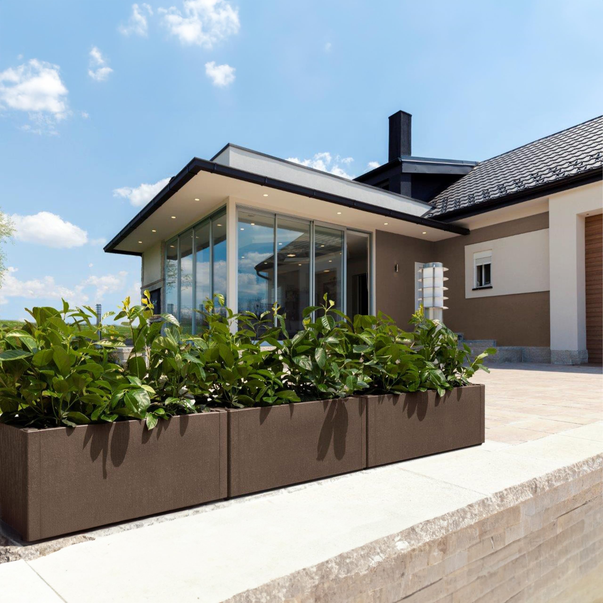 CASARIA® Set 2X Jardinera Exterior 80L Macetero Rectangular Grande con Drenaje Integrado Resistente Intemperie Flores Plantas Cultivo Huerto Urbano Terraza Balcón Jardín Patio 80x36x35cm Terracota