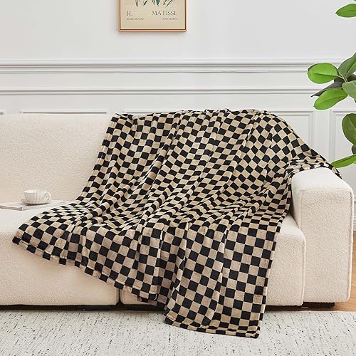 Miniatura 33 de FY FIBER HOUSE Manta de cuadros rosa intenso para sofá, cobija suave y acogedora con diseño a cuadros, 50 x 60 pulgadas Rosa Hot,Negro,Negro y
