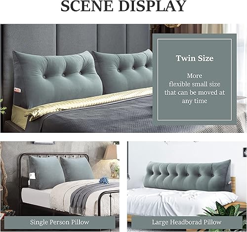 Miniatura 5 de Johnear - Almohada grande de cuña para cabecera de lectura, para sentarse en la cama para adultos, cojín triangular de terciopelo para respaldo,