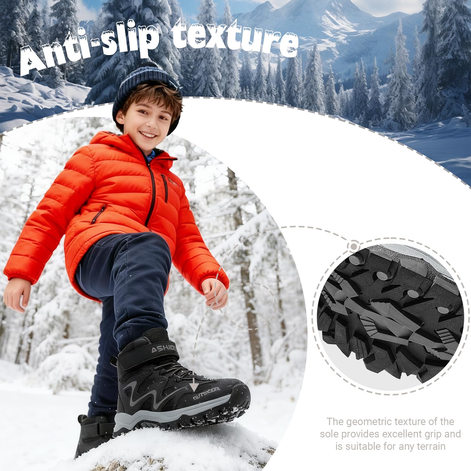ASHION Chaussures de randonnée garçon Antidérapant Chaussures de Trekking Enfants Bottes de Neige