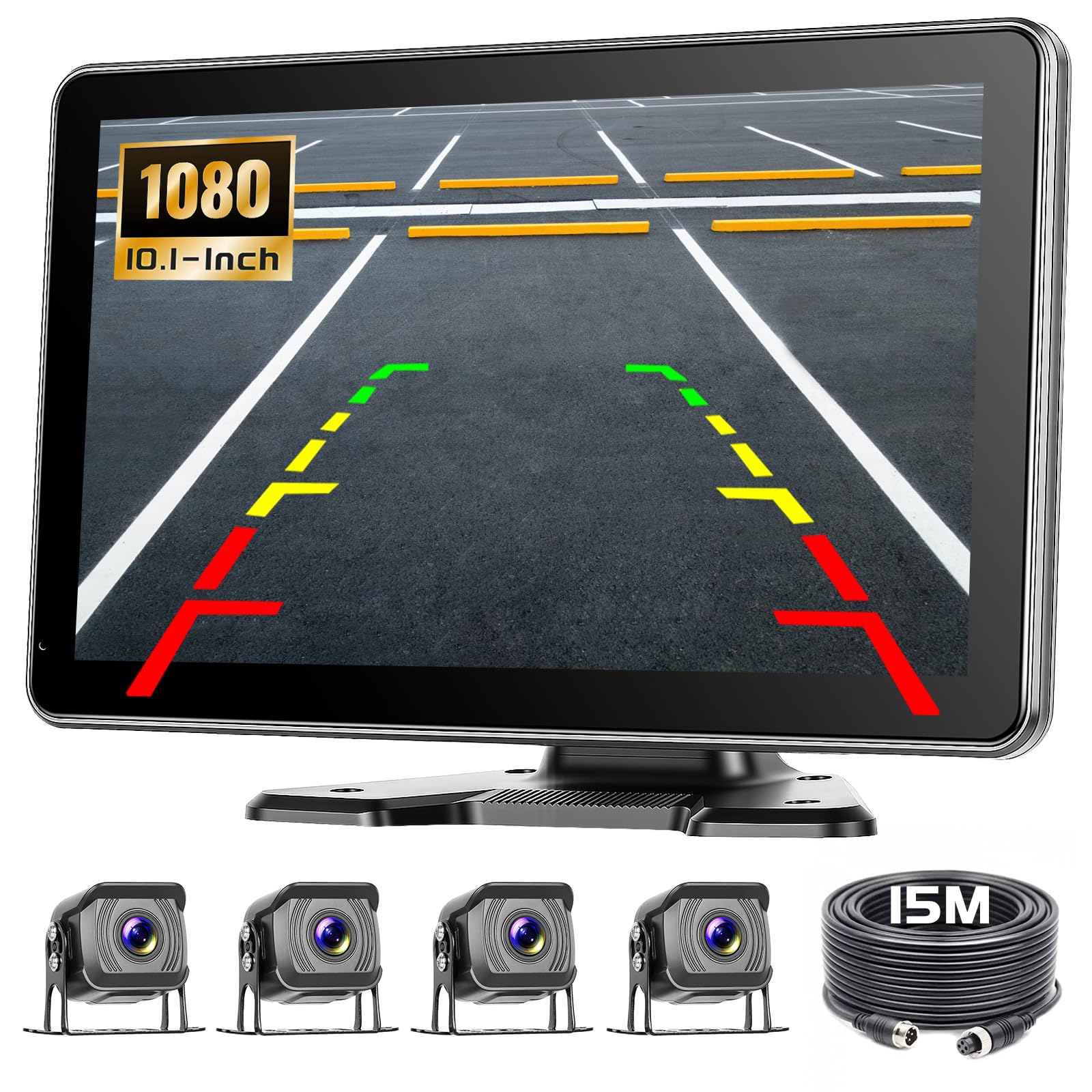 Roinvou Kit Telecamera Retromarcia Wireless, Monitor 10.1'' IPS | Supporto fino a 4 Telecamere 1080P/720P, Sistema Parcheggio BSD, IP68 Visione Notturna, per Camion Rimorchio Auto