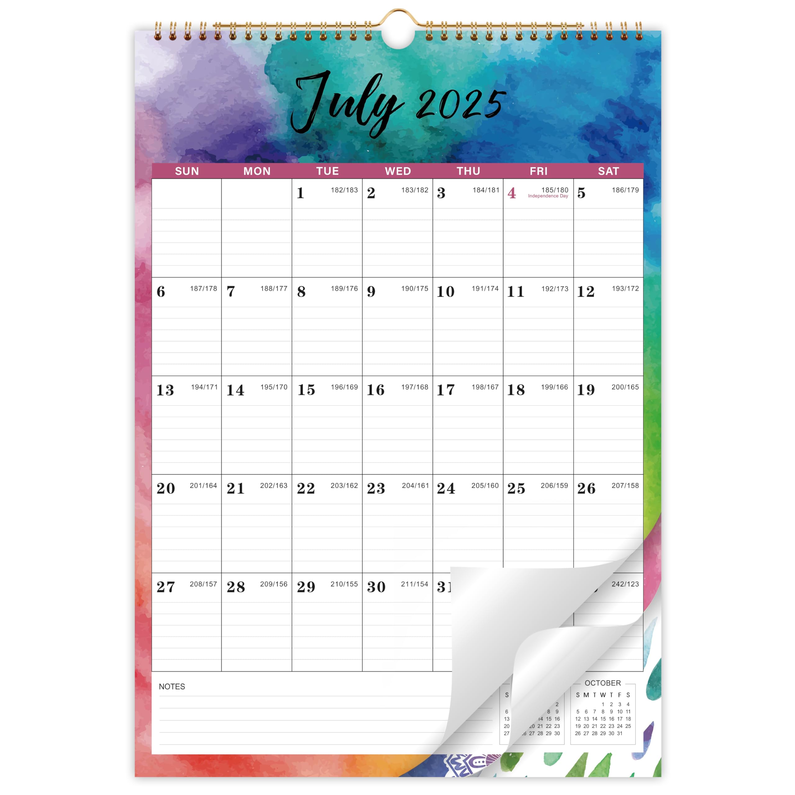 Calendario De Pared 2025-2026 | Julio 2025 A Diciembre 2026 | Encuadernación Doble Alambre | Bloques Grandes Para Anotar