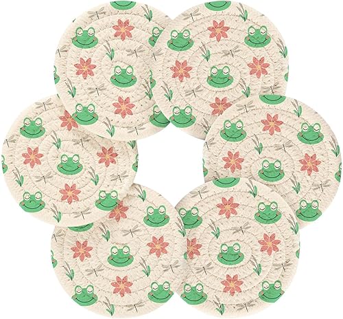 Miniatura 2 de Frogs Flowers Absorbant Coasters Set with Holder 6 Pack Coasters for Drinks Absorbent Table Coasters Posavasos para Mesa