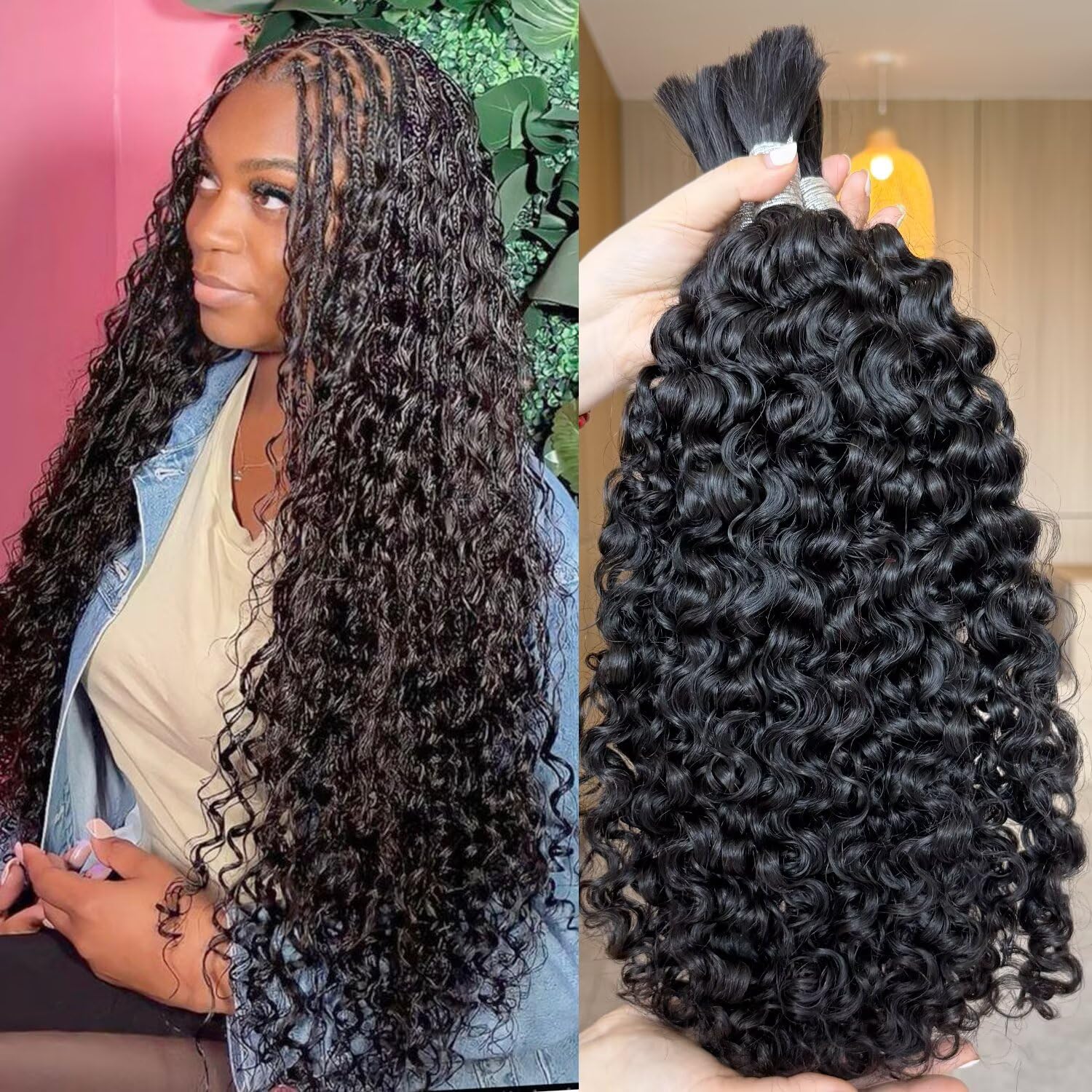 Lemoda Boho Human Braiding Hair Burmese Curly Bulk Human Hair Extensions For Bohemian Knotless Braids No Weft 20 20 20Inch 3Bundles/Lot 100g/1Bundle 1B Natural