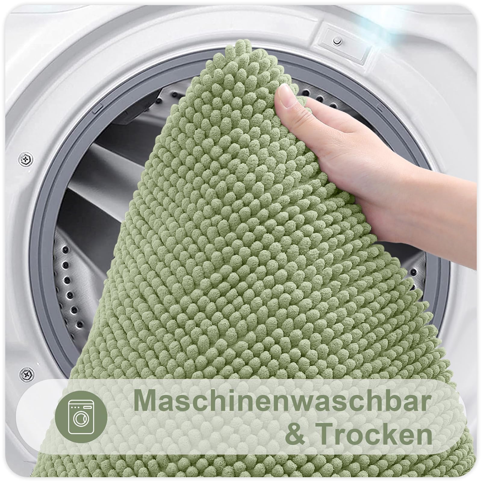 Homaxy Tappetino da bagno in ciniglia, antiscivolo, lavabile, morbido, assorbente, per bagno, 40 x 60 cm, verde salvia
