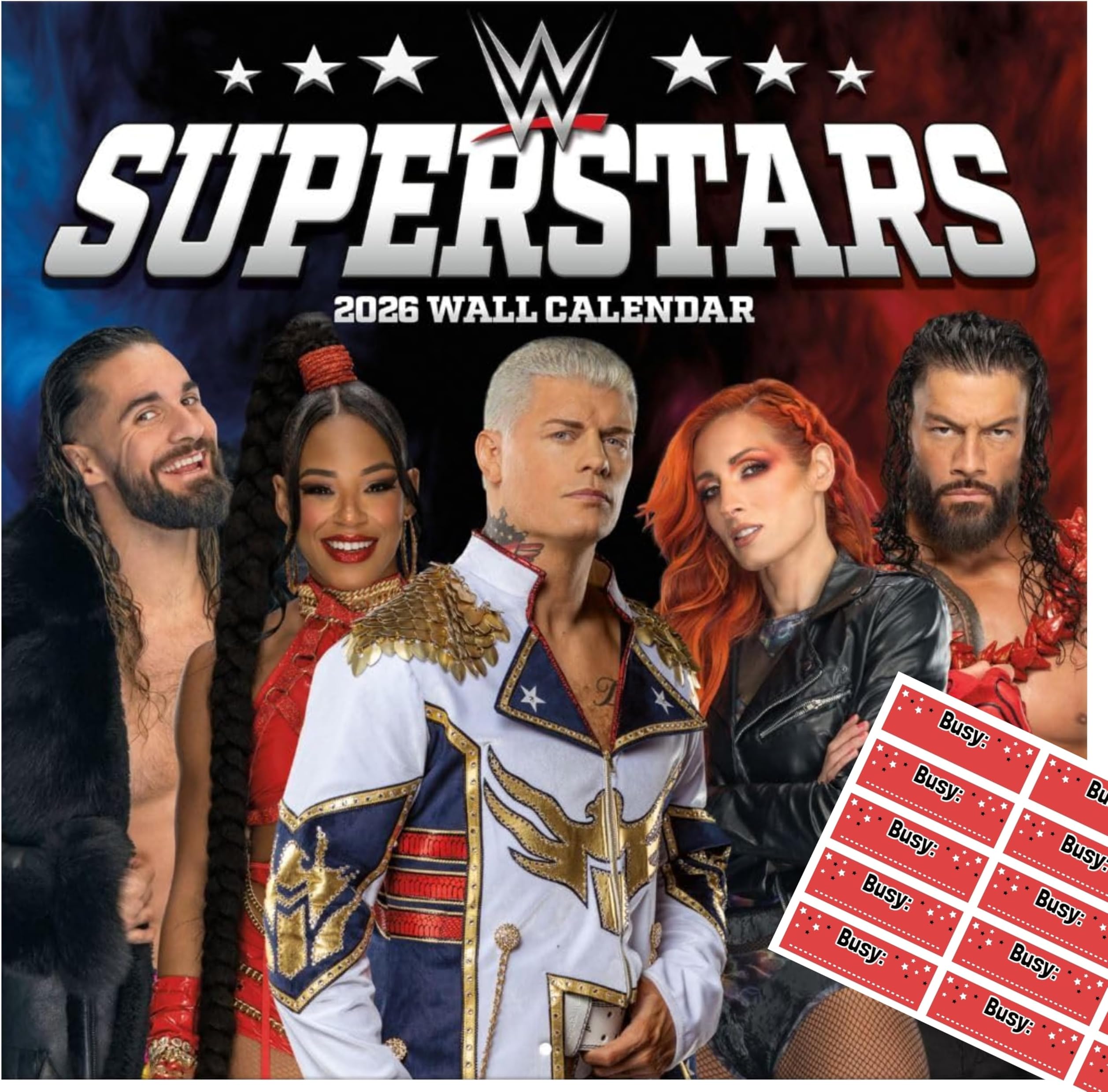 WWE Superstars 2026 Square Wall Calendar – Official Wrestling Month-to-View Planner with FREE Organising Stickers