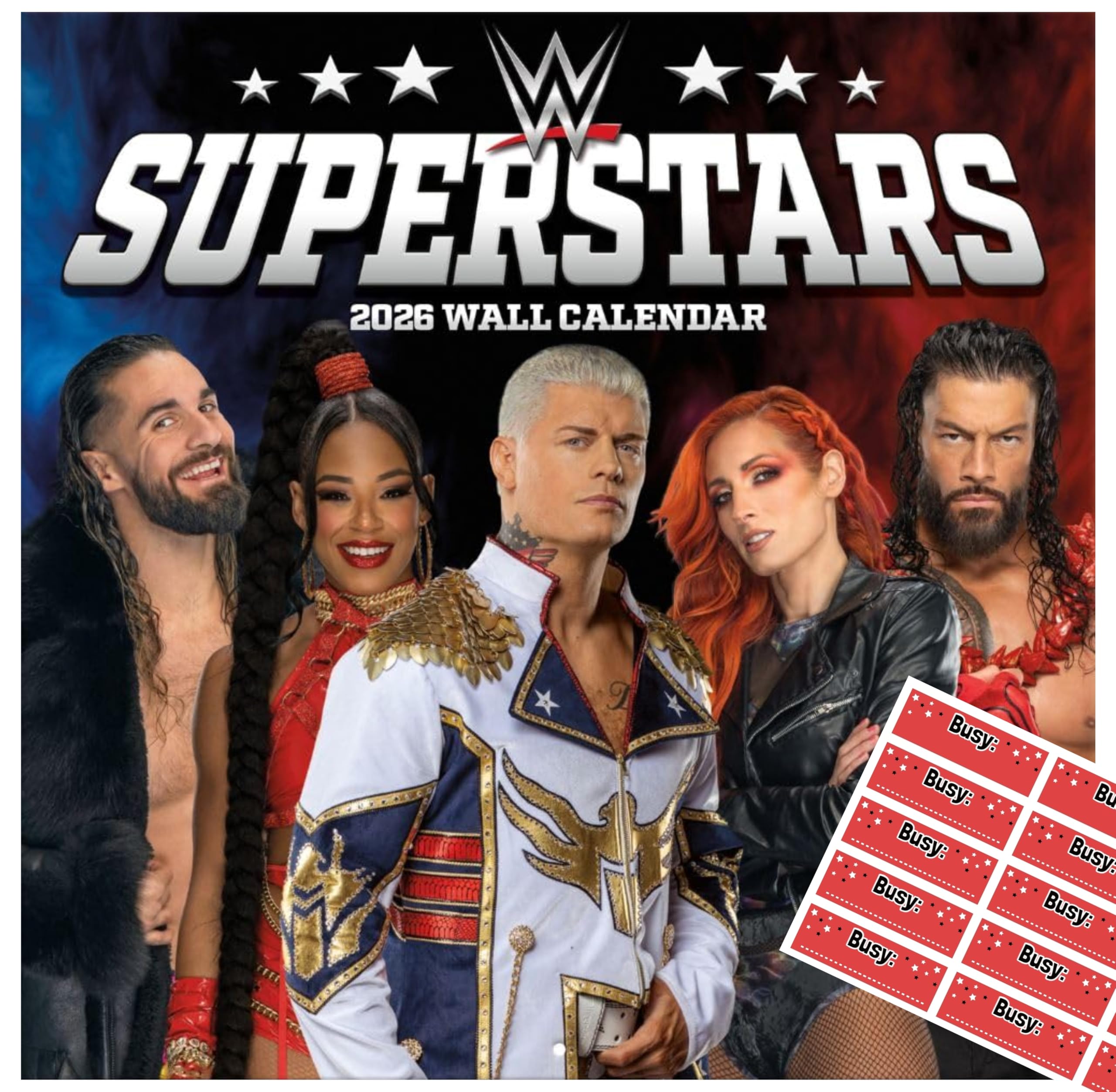 WWE Superstars 2026 Square Wall Calendar – Official Wrestling Month-to-View Planner with FREE Organising Stickers