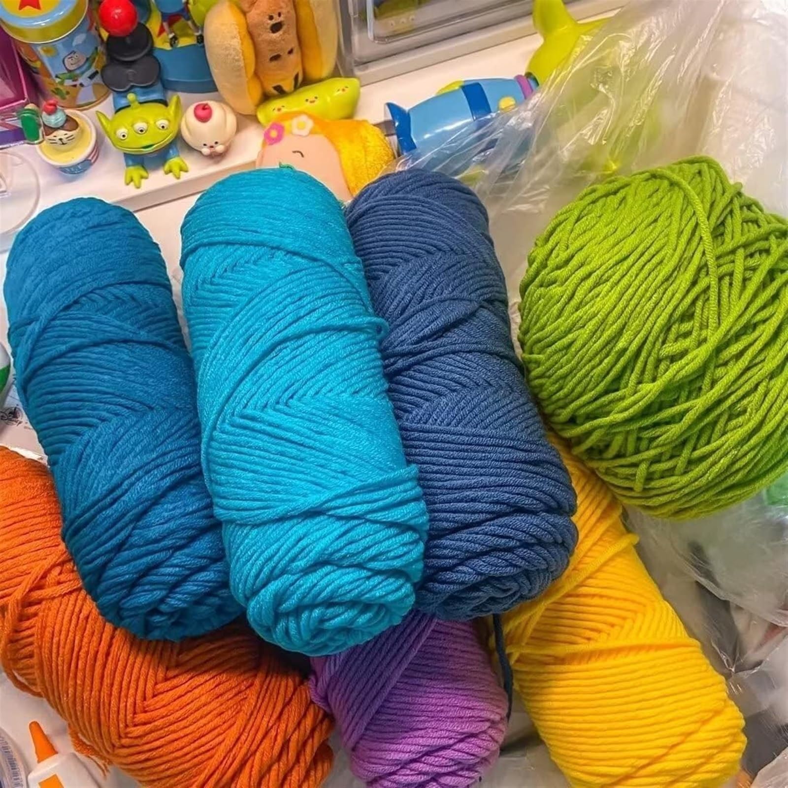 Hilo for tejer/ganchillo for manualidades hechas a mano, 3.53 oz/rollo de bola de hilo copetudo, hilo de bordado mixto de algodón y poliéster, hilo de ganchillo for tejer a mano, hilo de 8 capas for a