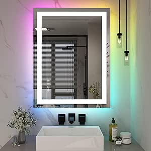 Klajowp LED Bathroom Mirror 28X36 with Front-lit and RGB Backlit ...