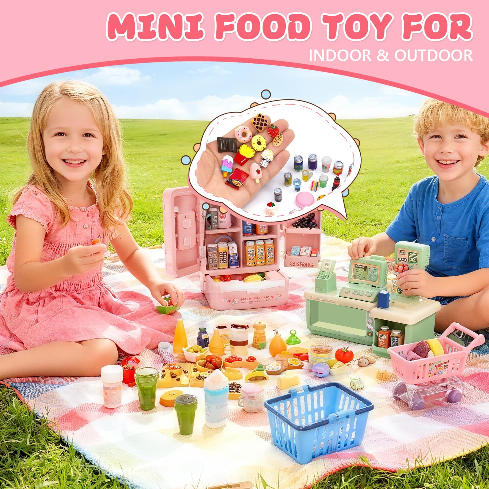 Mini cesta de la compra en miniatura para alimentos, bebidas, juguetes