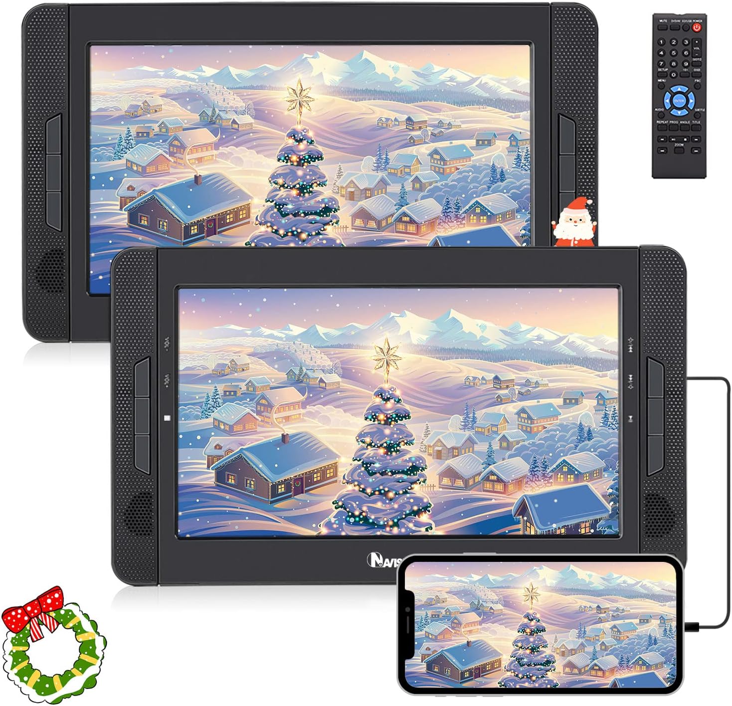 NAVISKAUTO 10,5" DVD Player Auto 2 Bildschirme 5 Stunden Akku HDMI