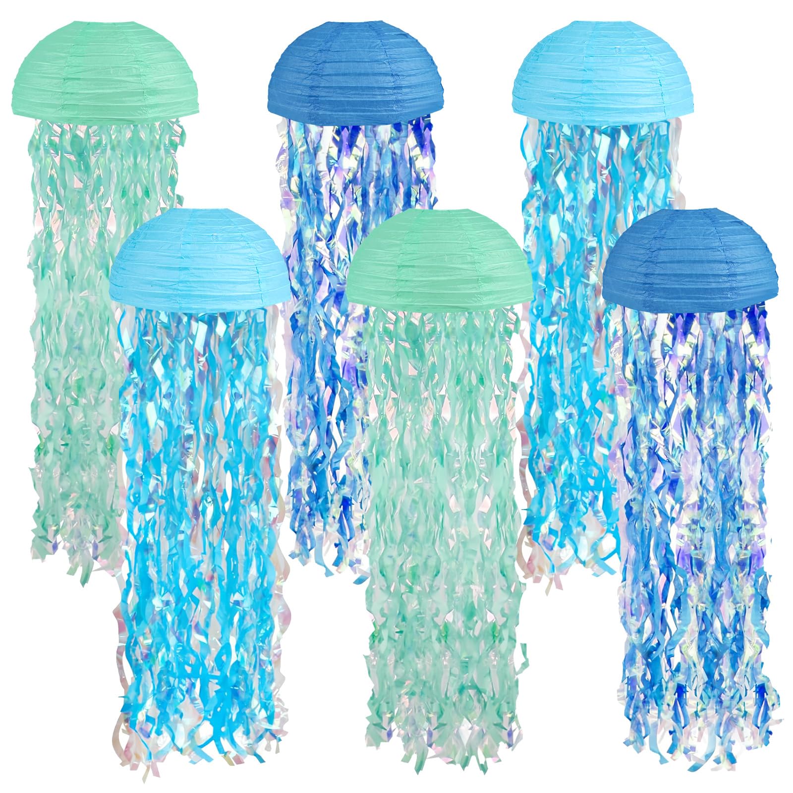 Paper Lanterns, Jellyfish Lanterns, Pack of 6, Blue Hanging Paper Lantern for Under the Sea Party & Mermaid Party, Birthday, Ocean Theme Decoration, Garden, Wedding, Outdoor, Festival, Bridal Shower