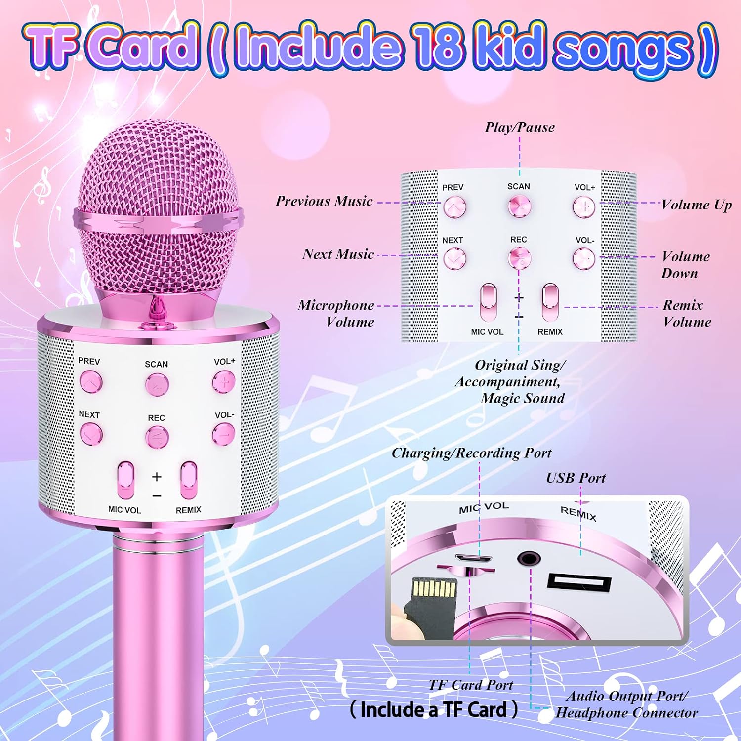 Micrófono De Pie Para Niños Sintonía Azul Con Luces Y Conexión Mp3 Micrófono De Pie Para Niños Sintonía Azul Con Luces Y Conexión Mp3