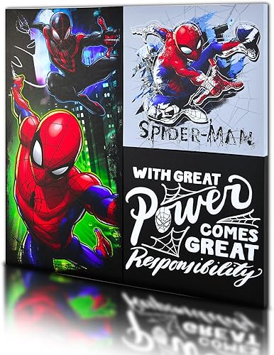 POP Creations Juego de arte de pared de Spiderman, juego de póster de Spider-Man de 3 piezas con cita de gran potencia, decoración de pared de