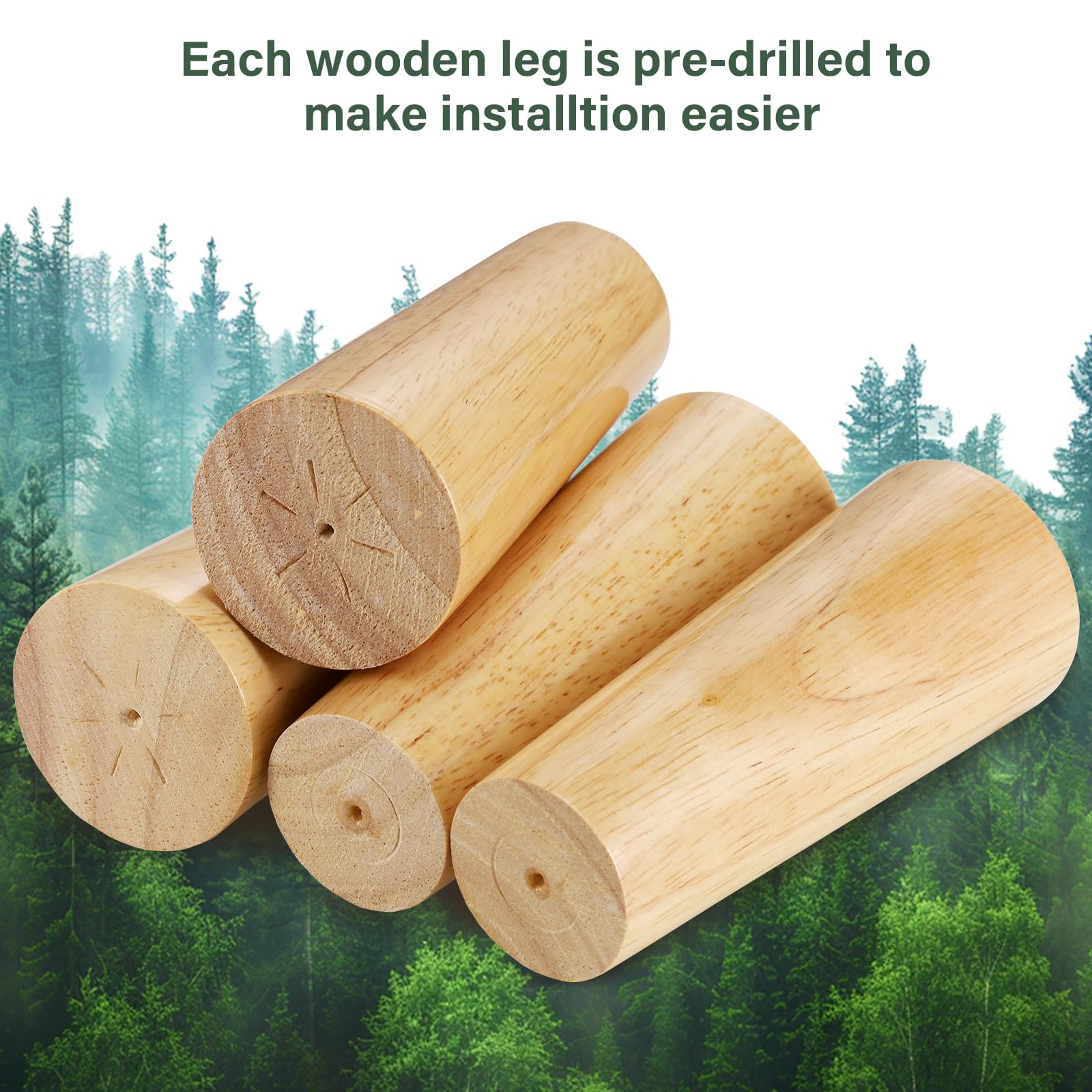 Zocipro 4Pcs Wooden Furniture Legs, 12cm Solid Wood Replacement Sofa Legs Straight Cone Furniture Feet - Image 4
