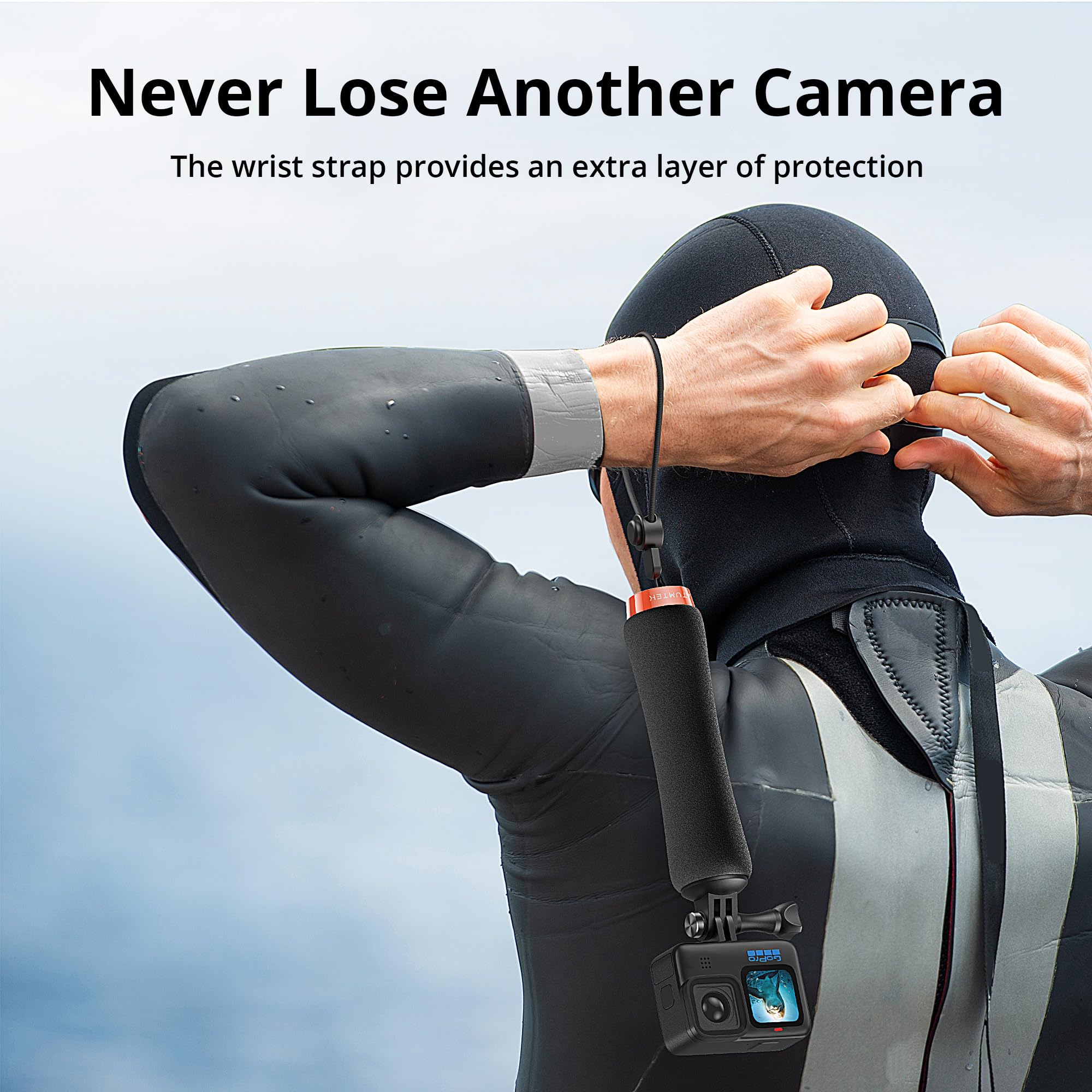 ATUMTEK Pływający uchwyt do GoPro, wodoodporny podwodny ręczny drążek monopod kompatybilny z GoPro Hero 13, 12, 11, 10, 9, 8, 7, 6, DJI Osmo, AKASO, SJCAM, pomarańczowy
