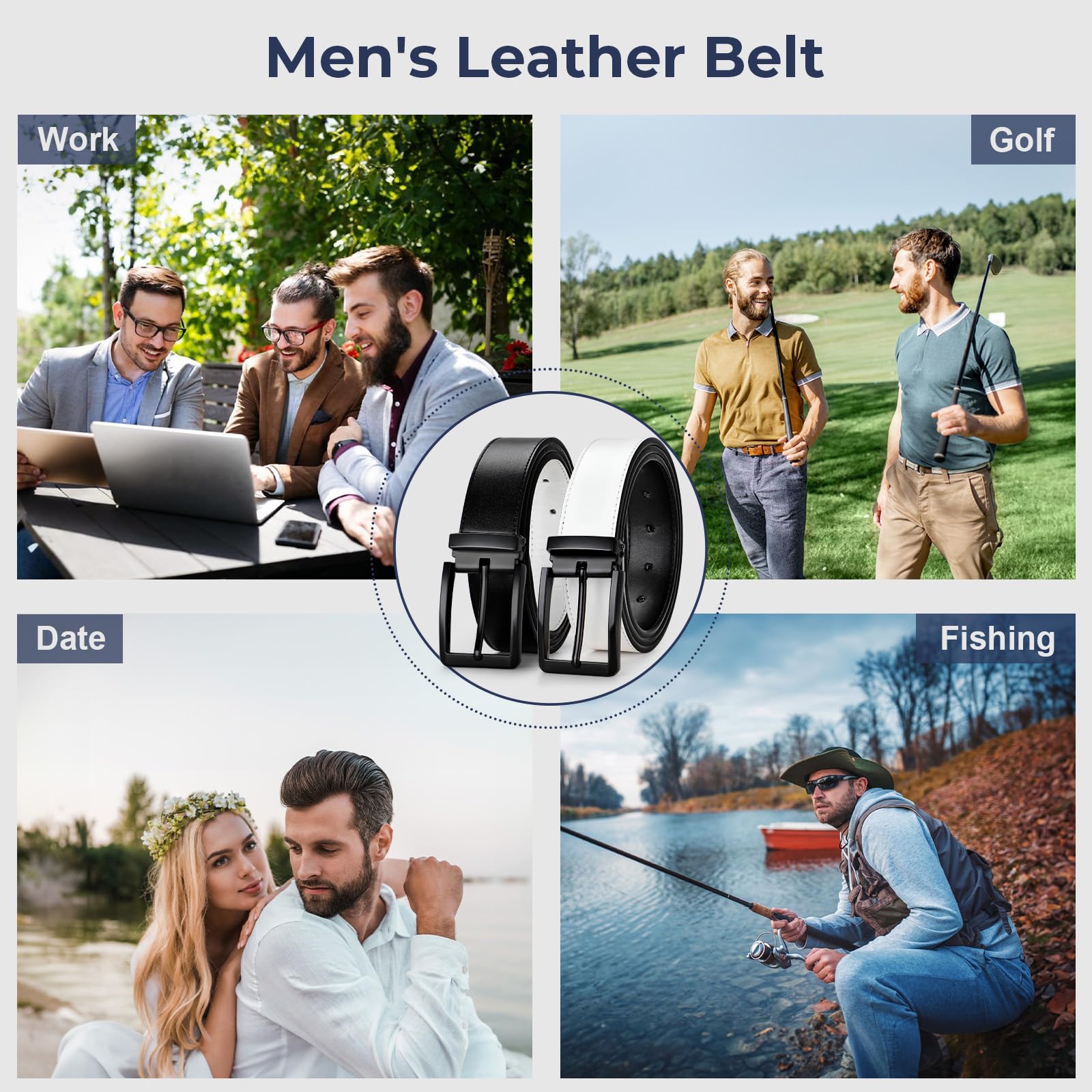 BELTROAD Cinturones de cuero reversibles para hombre, cinturón de vestir casual para golf, pantalones de hombre, cinturón de uso de 2 lados