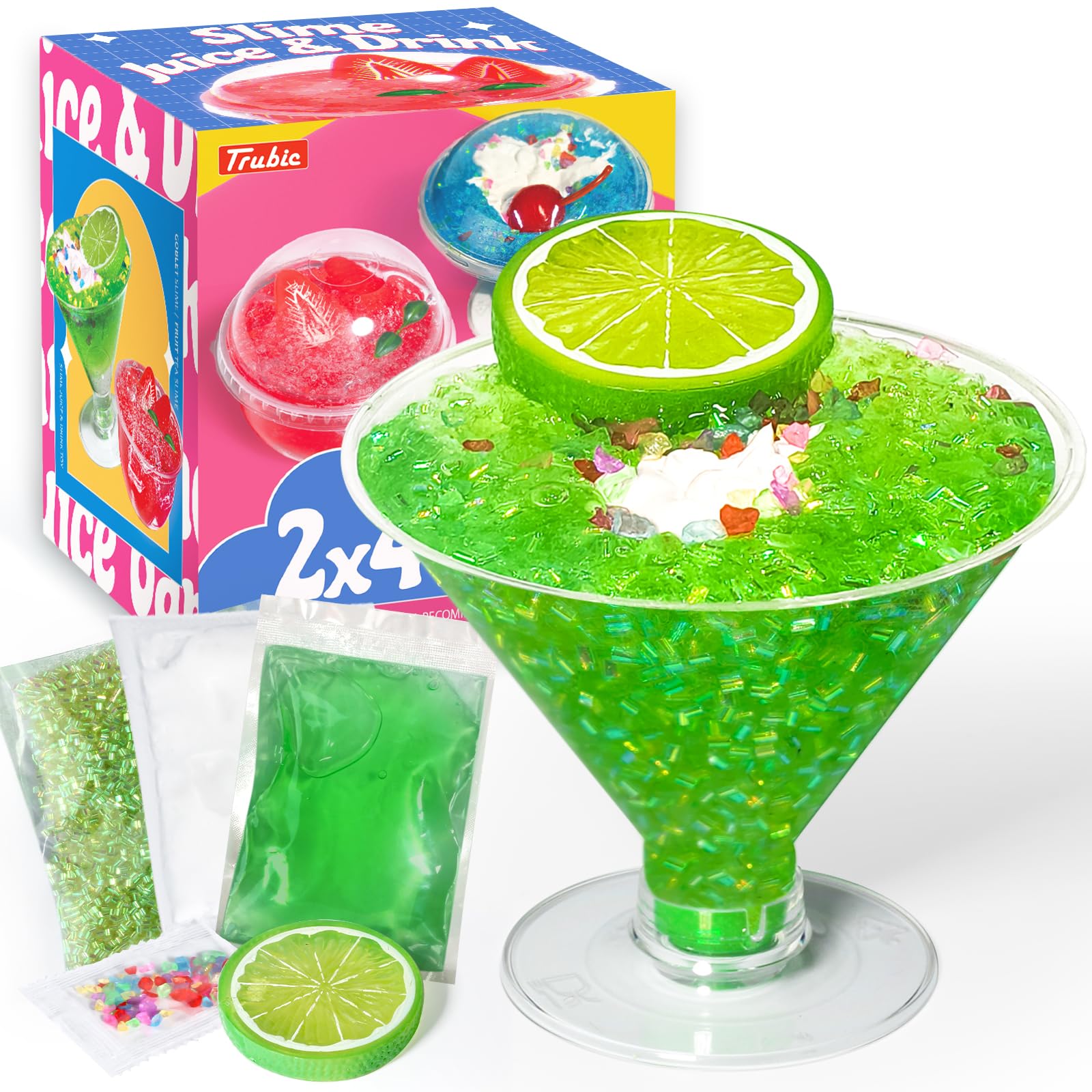 Trubic Premade Lime Juice Green Crunchy Slime(6oz), Crystal Bingsu Slime with Add-ins, Soft, Non-Sticky, Classroom Reward Birthday Party Favors Gift