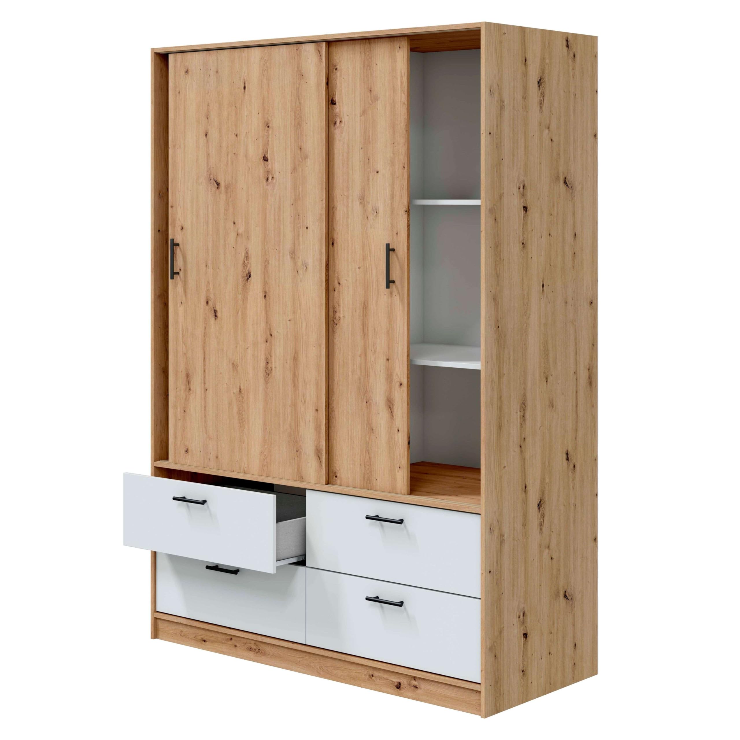 Miroytengo Cabecero + 2 Mesitas 3 Cajones Cabezal y Mesitas Moderno en Blanco Artik y Roble Nodi 240x101x33 cm