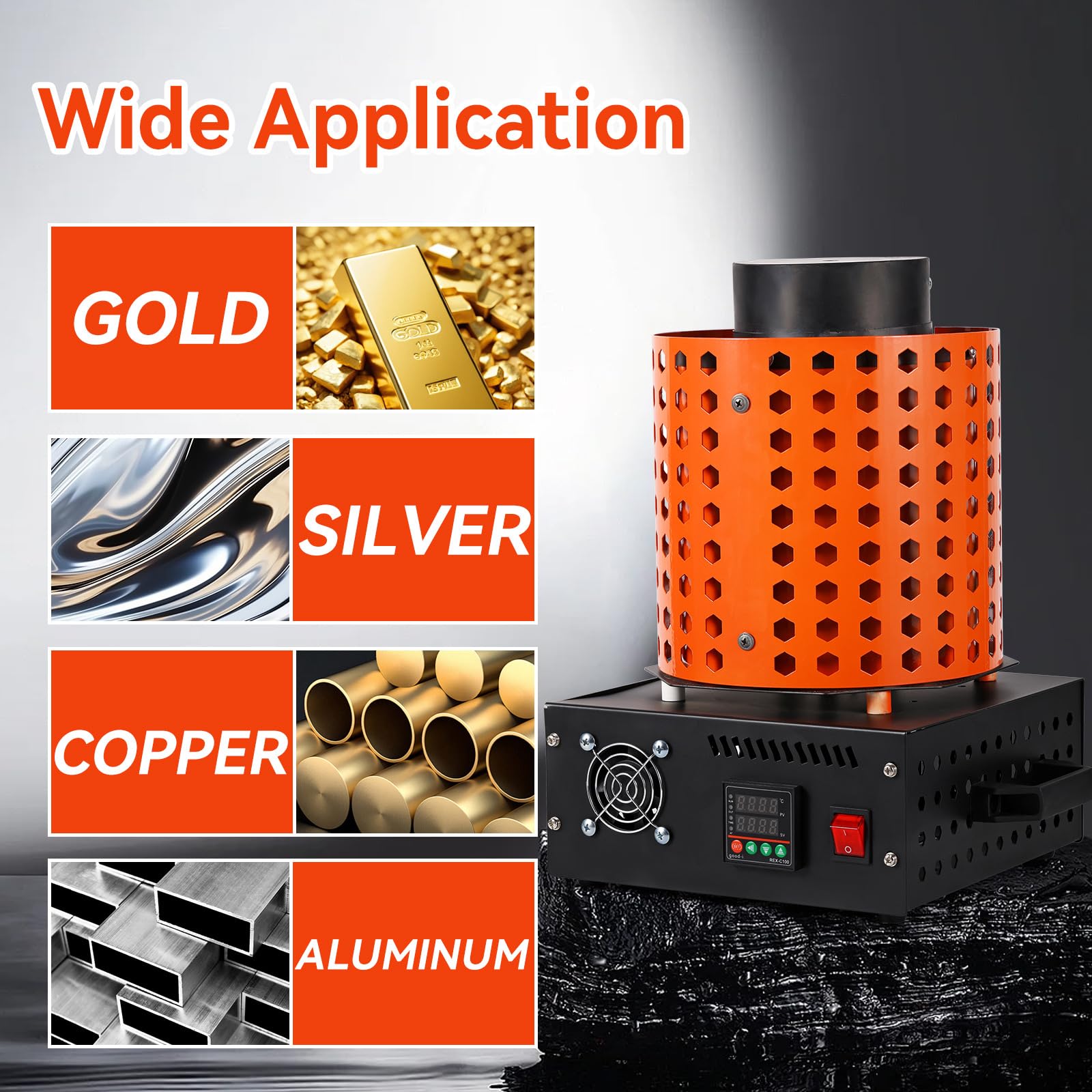 Goldschmelzofen1750 W 1150 ℃ Max. Temperatur, Digitaler Elektrischer Schmelzofen 3 kg Keramiktiegel mit Tiegelzange & Handschuhen, zur Verarbeitung von Gold Silber Kupfer Aluminium