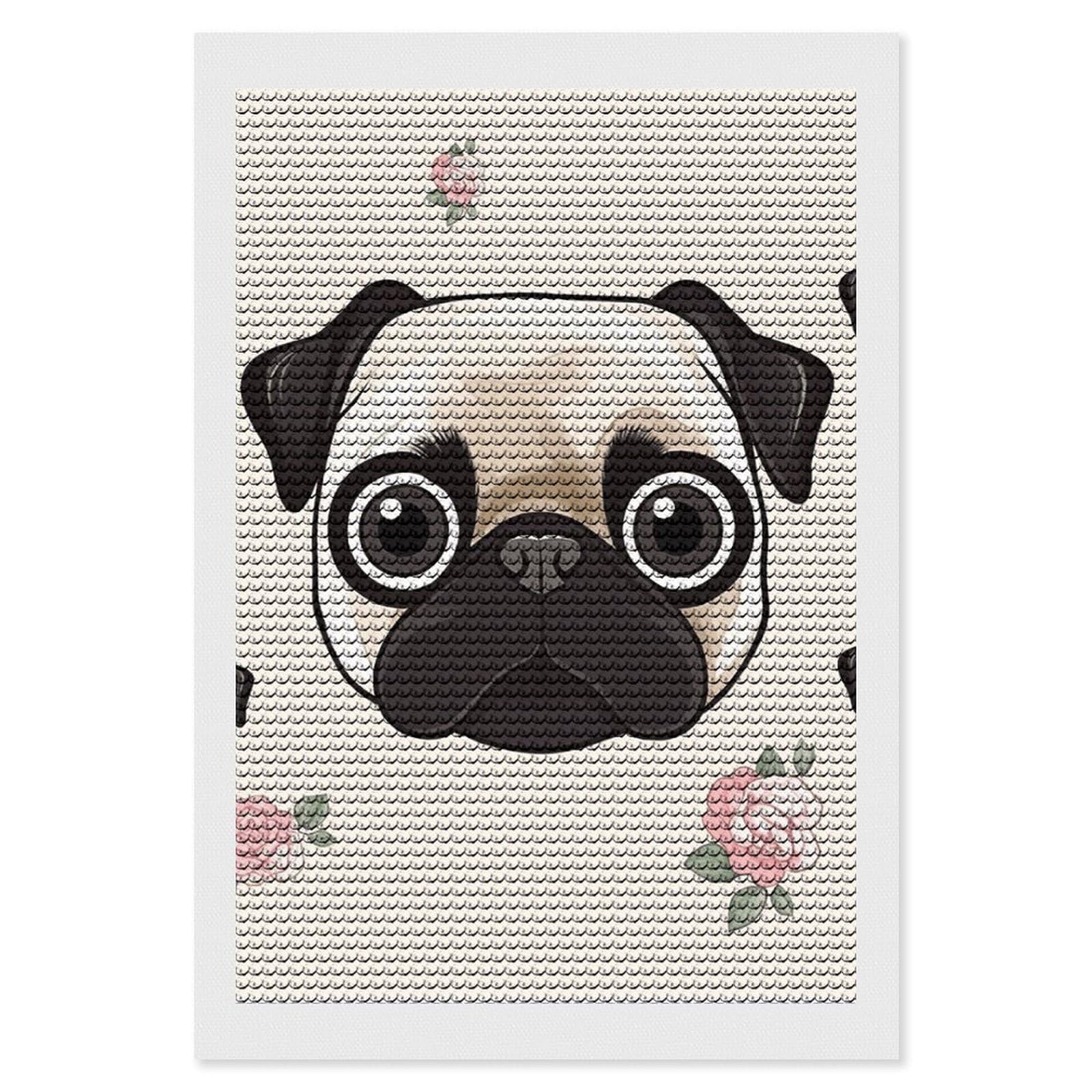 NONHAI Diamond Painting Kits for Adults - DIY Diamond Art Kits for Beginners - Full 5D Paint Drill Diamond Dots Paintings- Line Pug Diamonds Pictures Gem Art and Craft Wall Decor 8"x12"