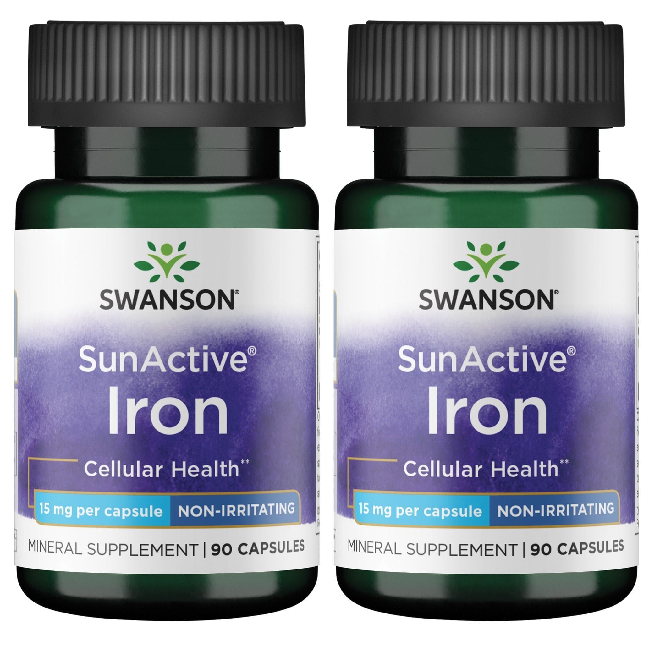 Swanson Sunactive Non-Irritating Iron 15 Milligrams, 90 Capsules, 2 Pack 90 Count (Pack of 2)
