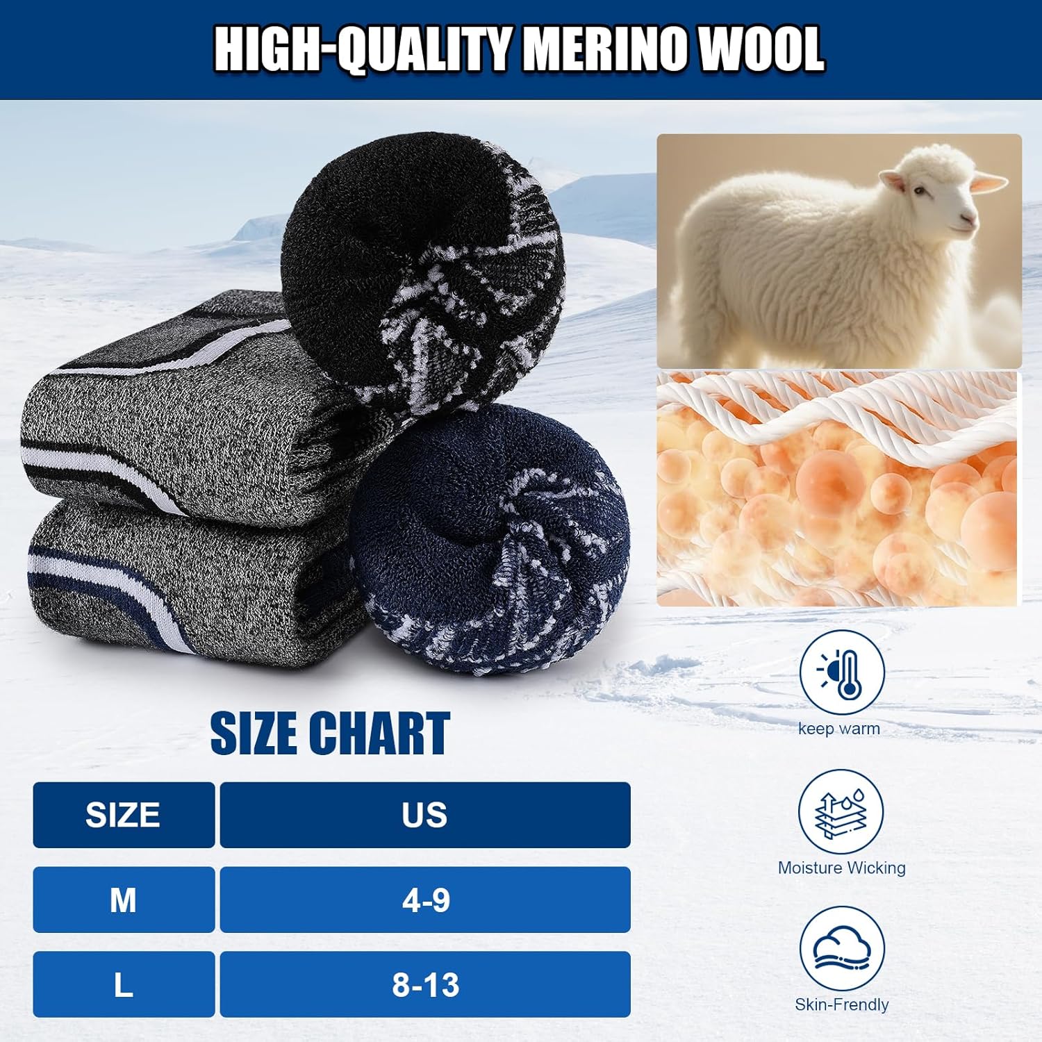 Merino Wool Ski Socks Women Men,2 Pairs Knee High Winter Warm Skiing Socks Performance Thermal Snowboarding Socks - Image 6