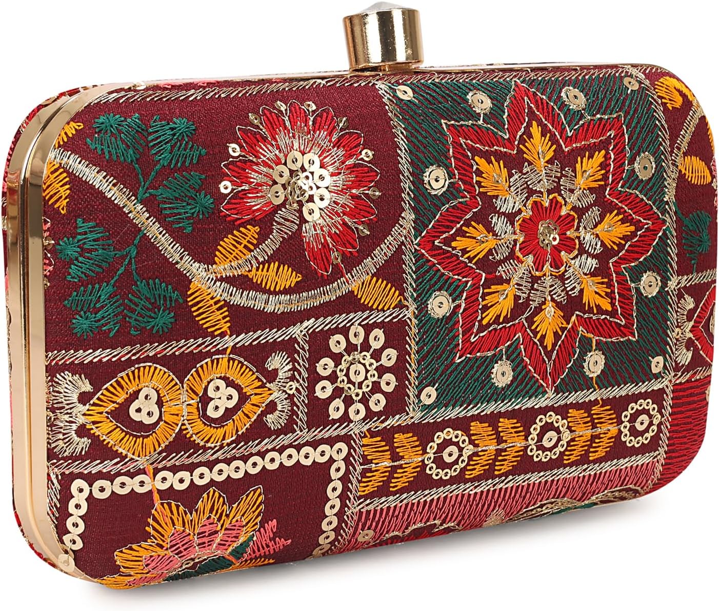 Hand Crafted Designer Box Clutch - Zari Embroidery For Women
