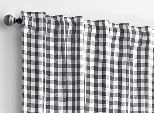 Ramanta Home Panel de cortina de ventana a cuadros a cuadros, 100% algodón, carbónblanco, cortinas de algodón, 2 paneles, cortinas con pestañas