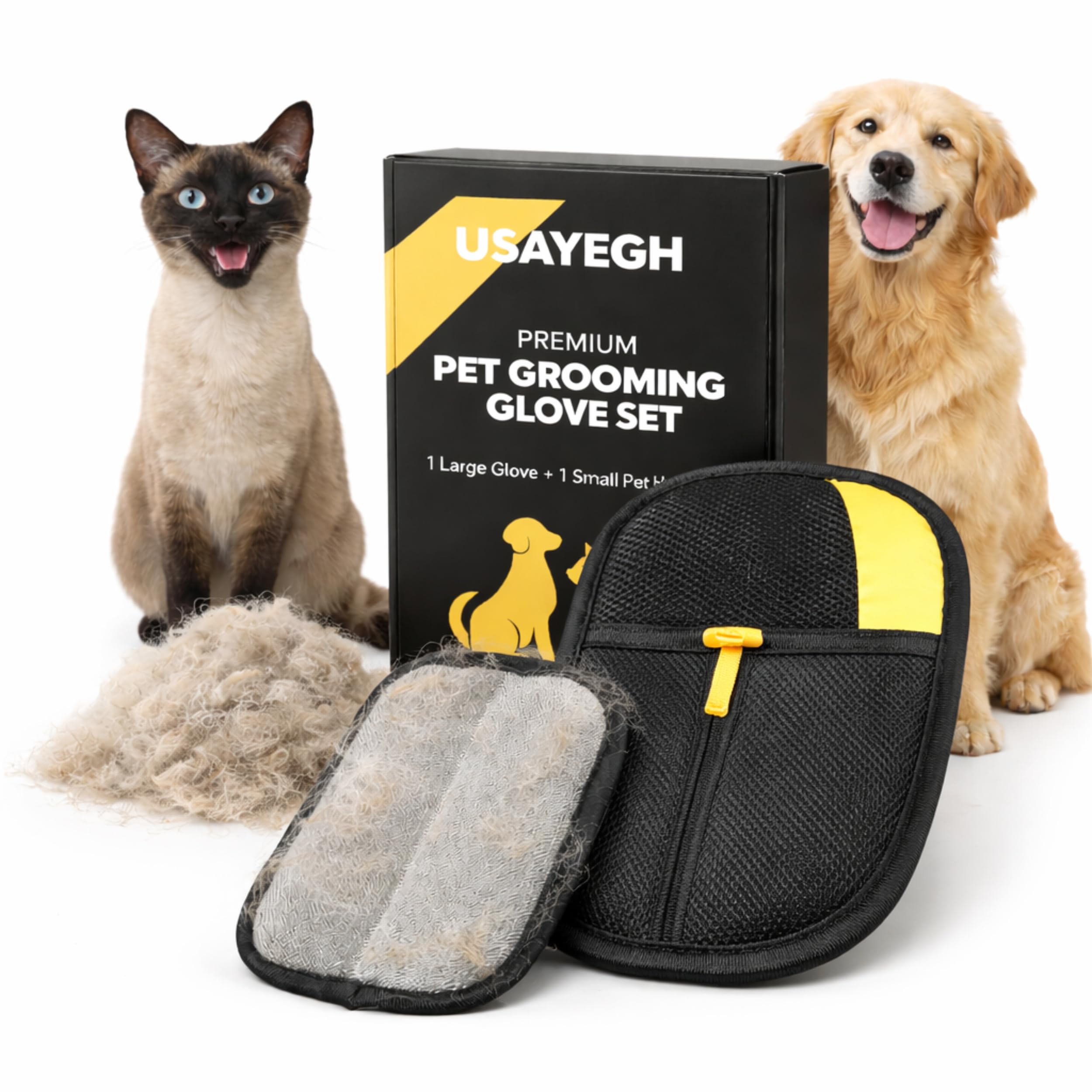 Kit di guanti elettrostatici per la rimozione dei peli di animali domestici, confezione da 2 guanti per la rimozione della pelliccia, per cani e gatti, 1 guanto grande e 1 mini guanto