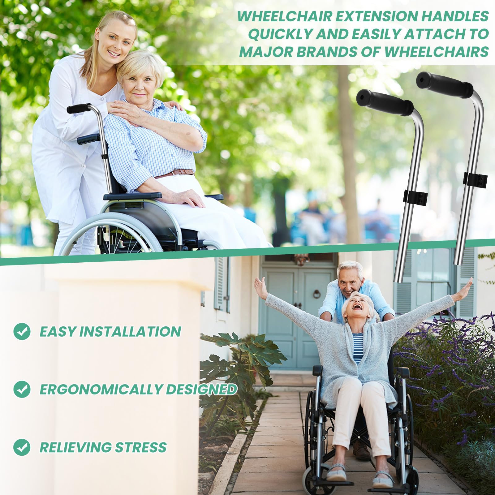 Lot De 2 Poignées D'extension Universelles Réglables For Fauteuil Roulant
