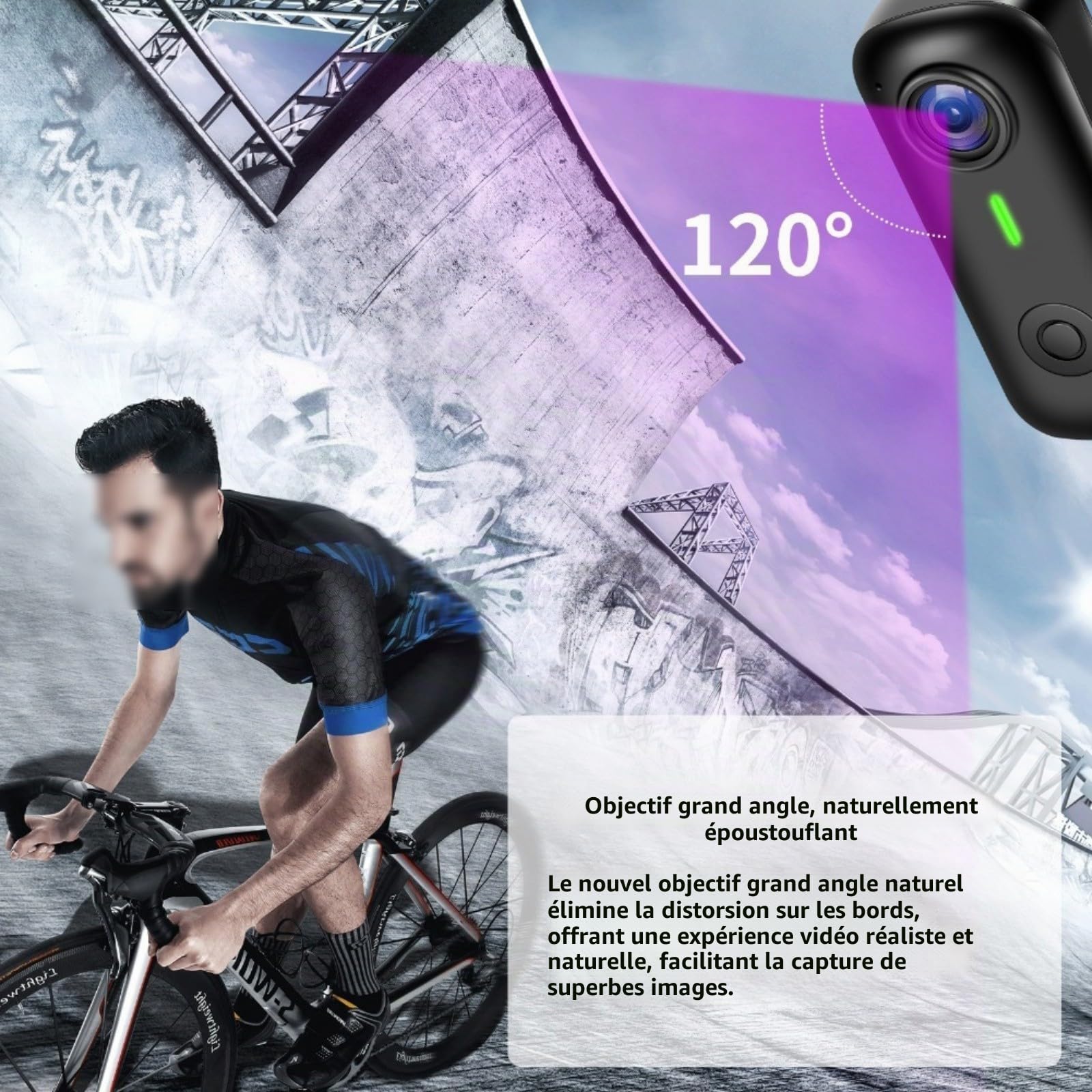 Caméra d'action magnétique compacte 2K WiFi avec objectif grand angle de 120°, boîtier pour le cyclisme, les sports d'aventure et l'enregistrement quotidien, taille portable 12 x 10 x 5 cm (noir