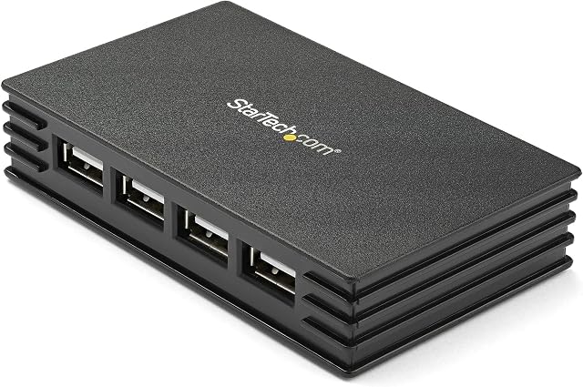 StarTech.com 4 Port Compact Black USB 2.0 Hub - Bus-powered or with Included Power Adapter - Portable Mac/PC laptop hub (ST4202USB) | Compact black, 480Mbps, USB Powered or included power adapter, Portable Mac PC laptop, USB 1.1 backward compatible